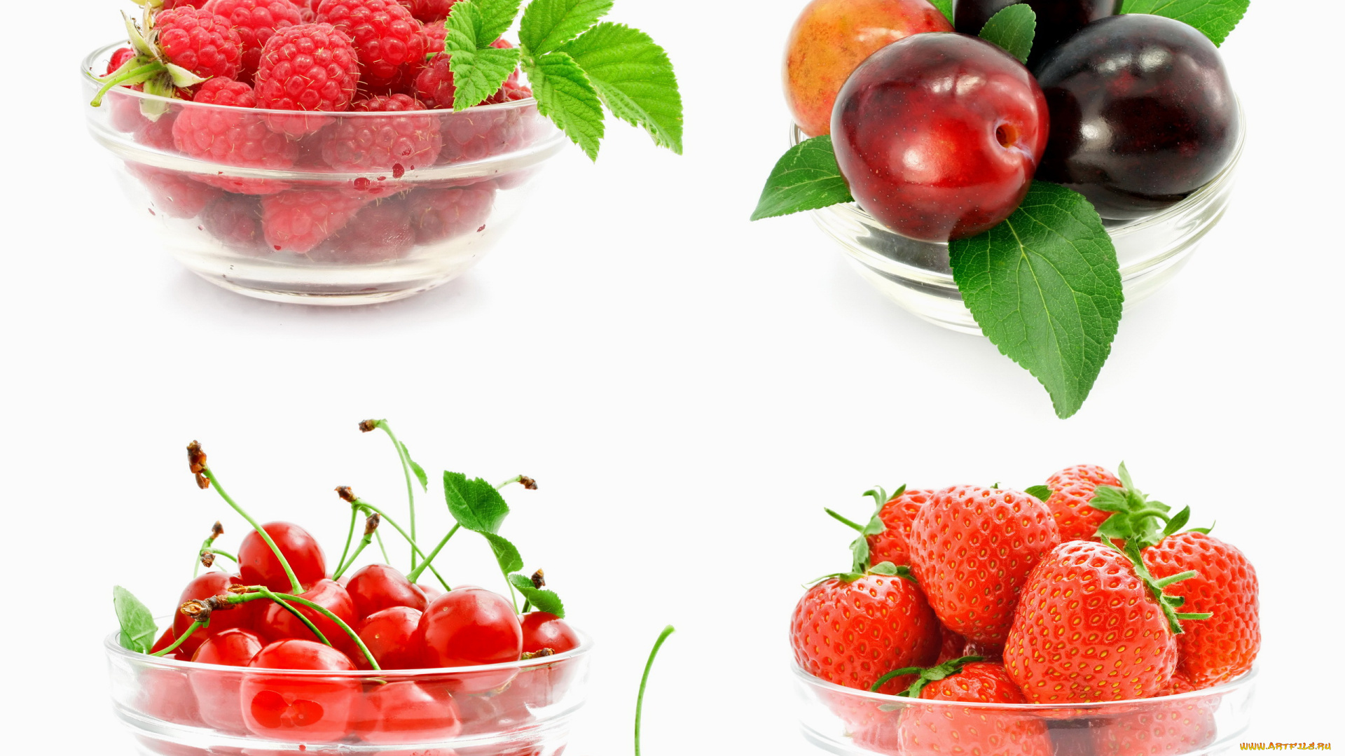 еда, фрукты, ягоды, малина, клубника, сливы, вишня