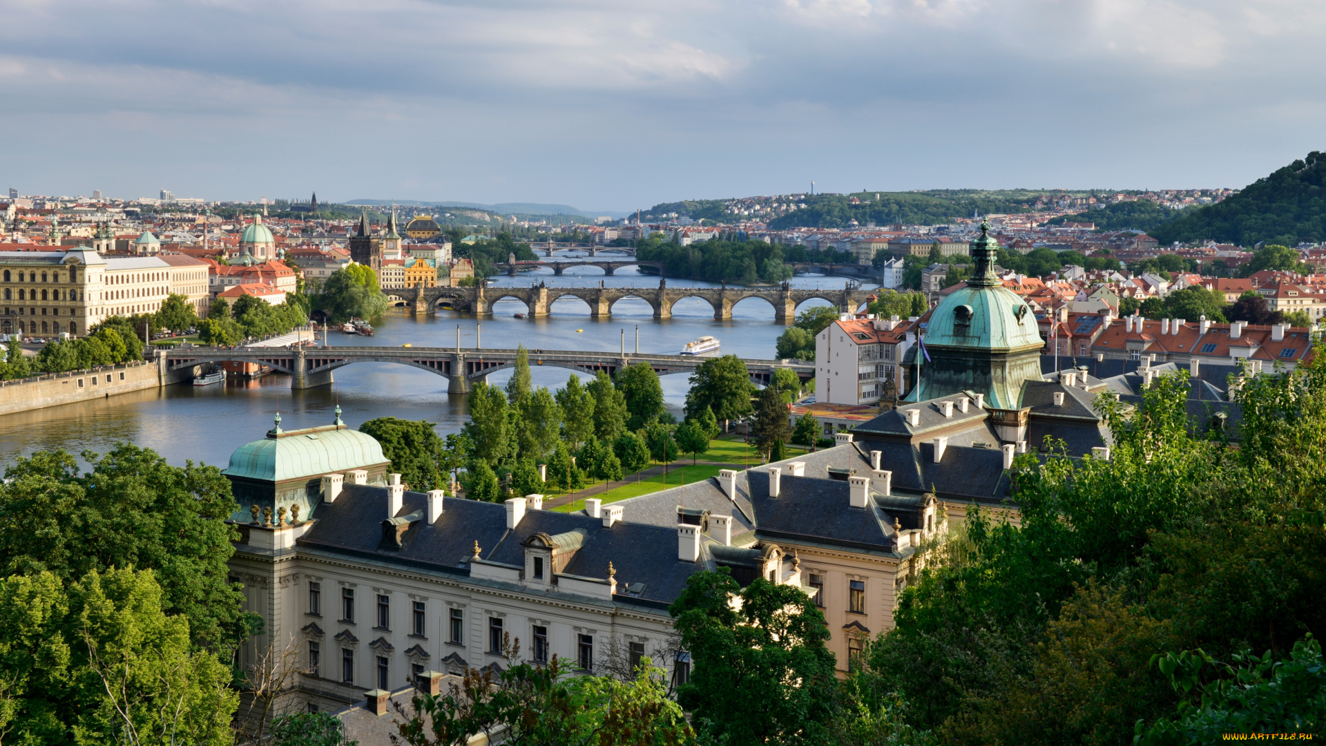 города, прага, Чехия, мосты, панорама, крыши
