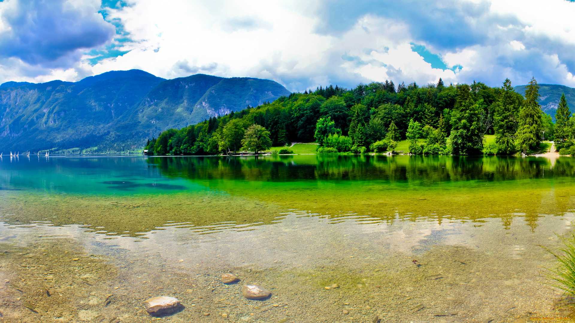 словения, bohinj, природа, реки, озера, горы, лес, озеро