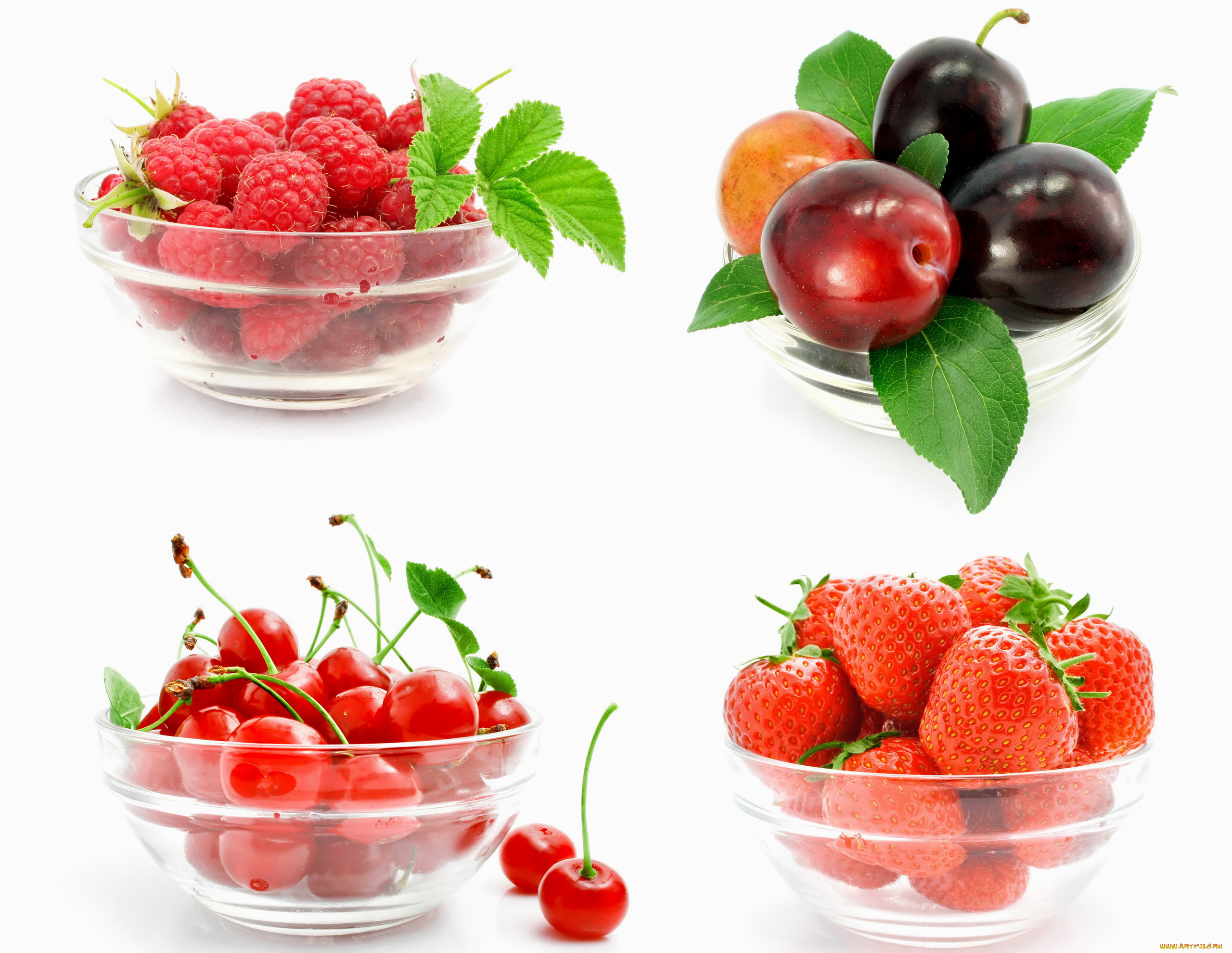 еда, фрукты, ягоды, малина, клубника, сливы, вишня