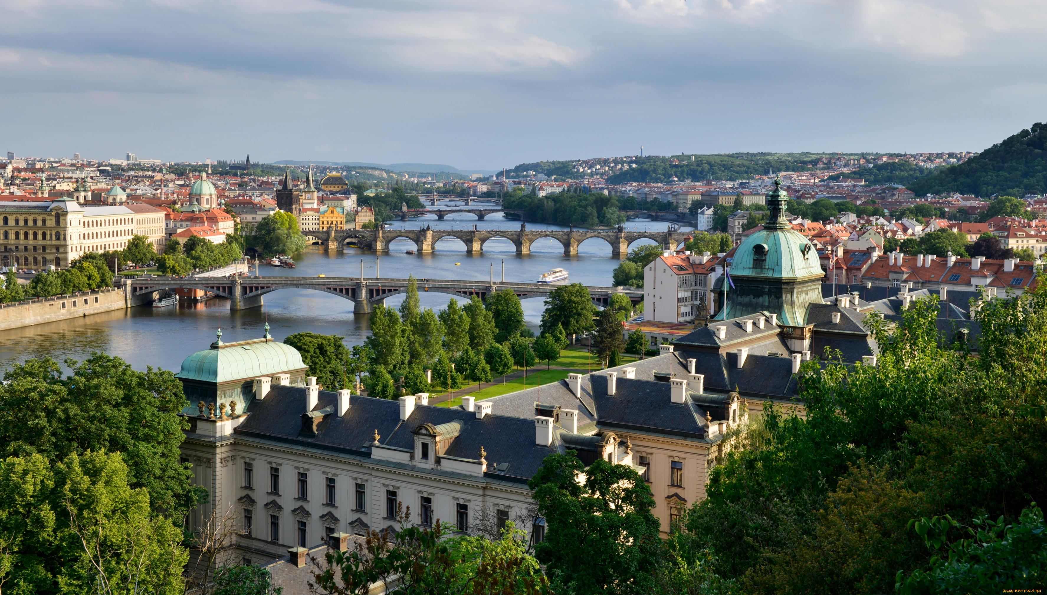 города, прага, Чехия, мосты, панорама, крыши