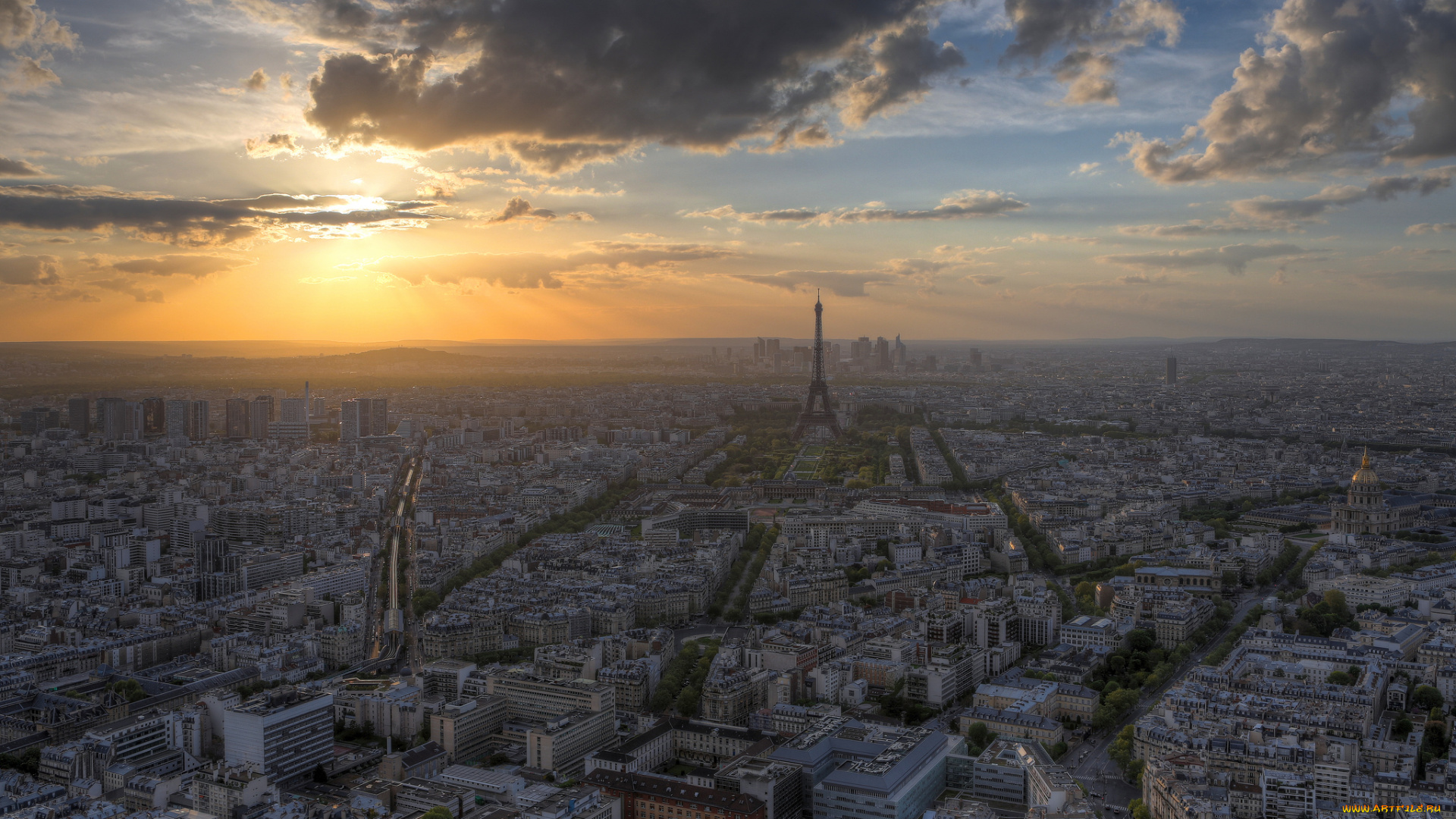 города, париж, франция, панорама, башня