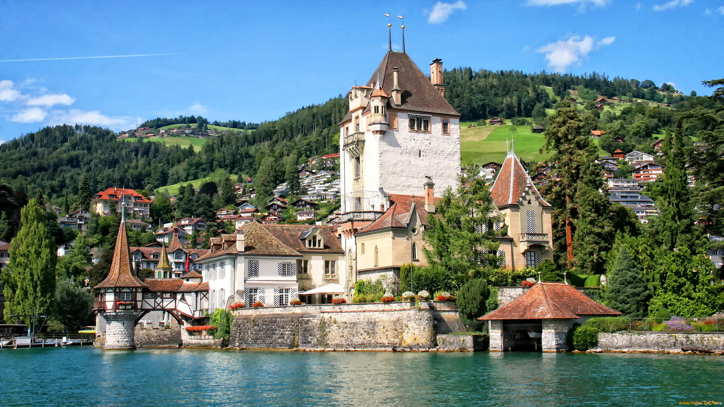 oberhofen, castle, , lake, thun, города, -, дворцы, , замки, , крепости, озеро, швейцария, lake, thun, oberhofen, castle, замок