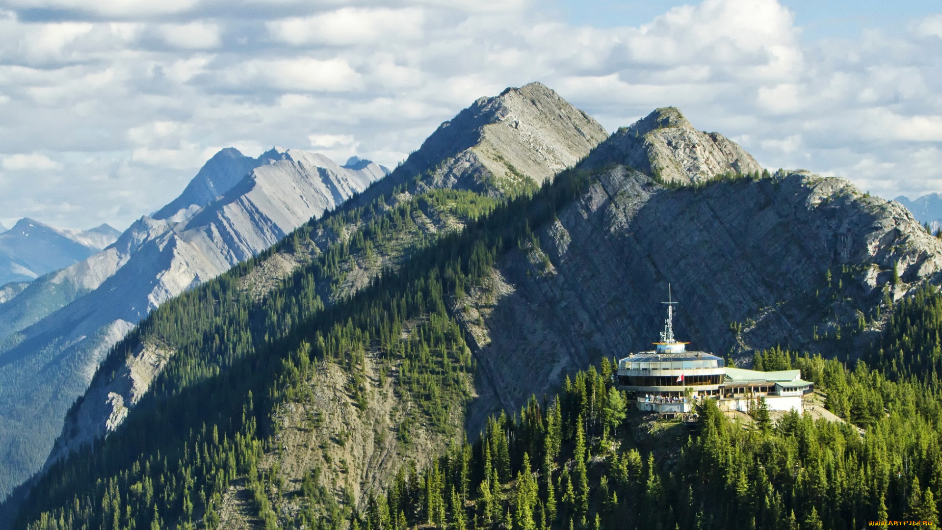 природа, горы, канада, banff, national, park, банф, альберта, скалы, лес, деревья, облака