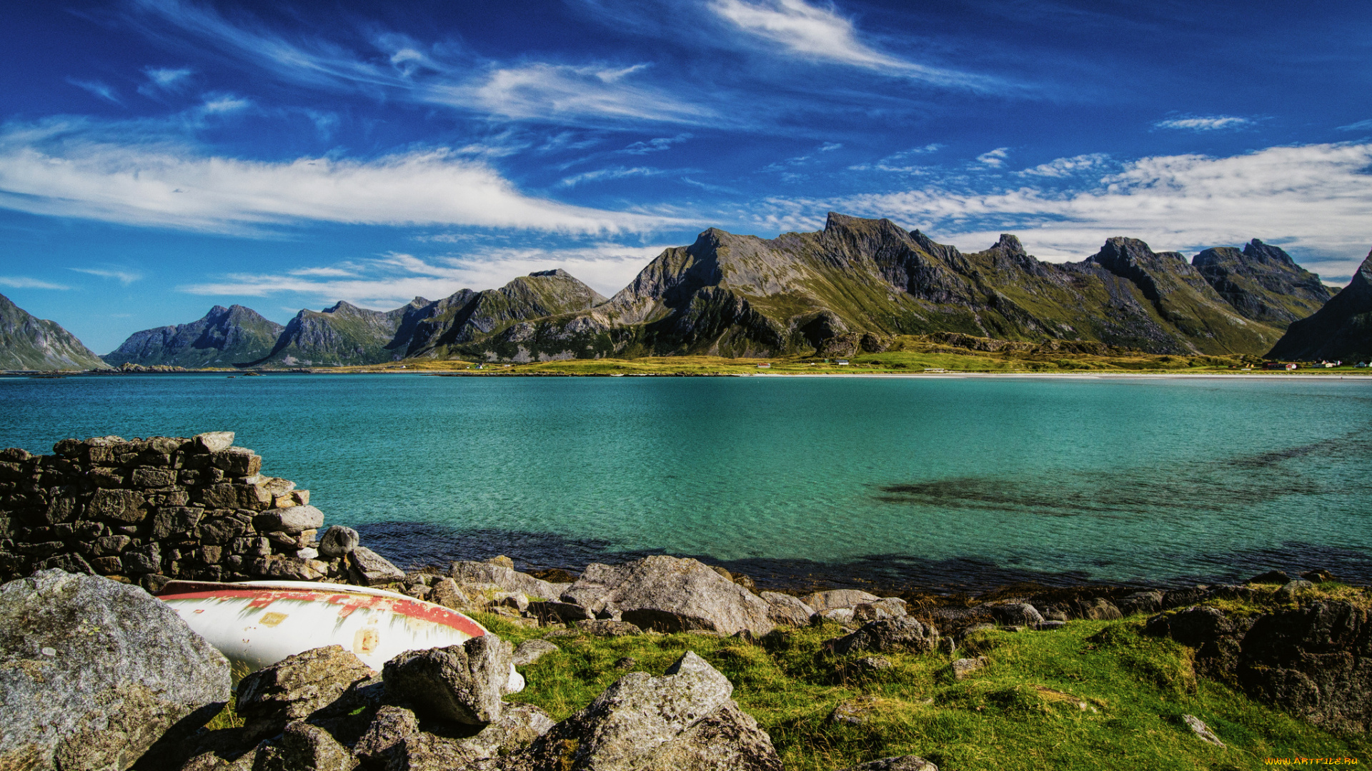 природа, реки, озера, норвегия, lofoten, лофотенские, острова, море, побережье, горы, камни, лодка