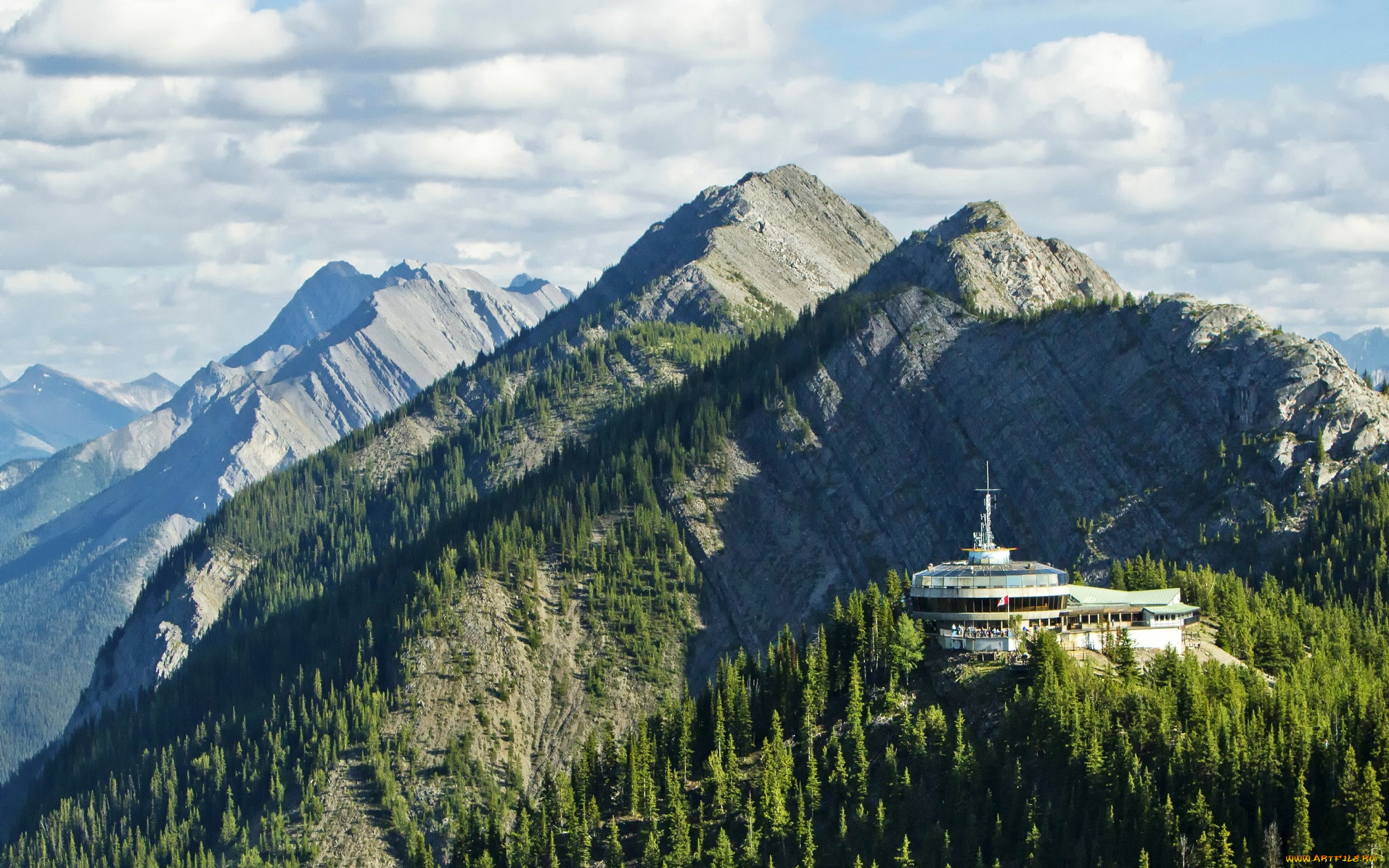 природа, горы, канада, banff, national, park, банф, альберта, скалы, лес, деревья, облака