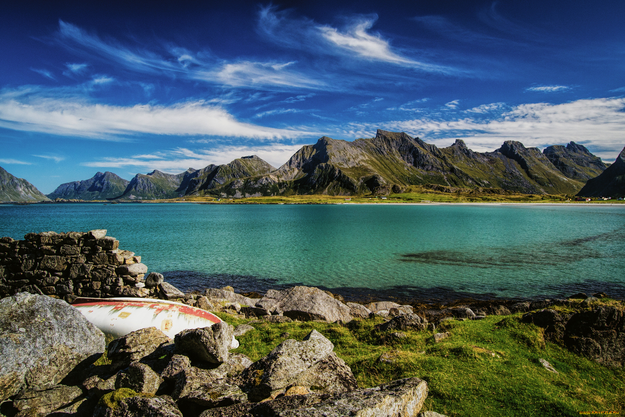 природа, реки, озера, норвегия, lofoten, лофотенские, острова, море, побережье, горы, камни, лодка