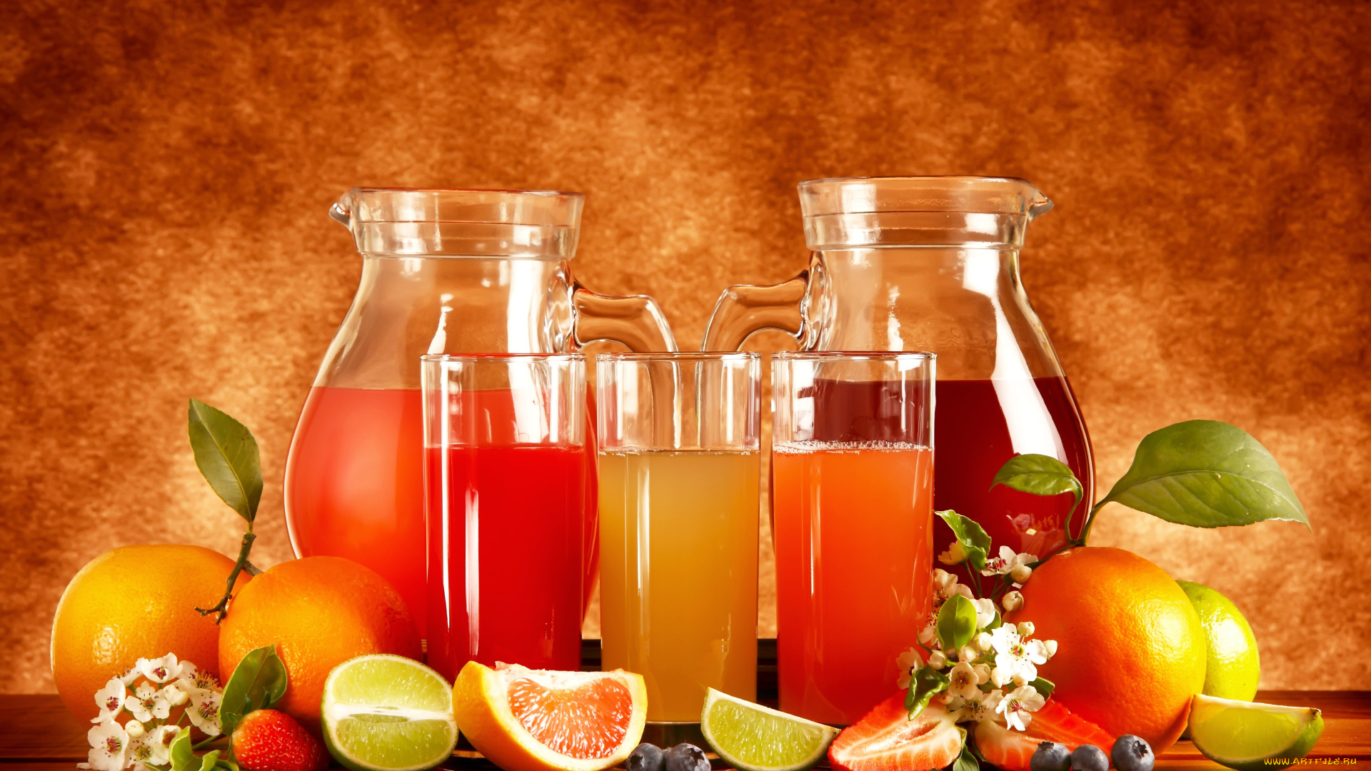 еда, напитки, , сок, orange, strawberry, фрукты, клубника, juice, drinks, лайм, черника, стакан, апельсины, графин, сок, напиток