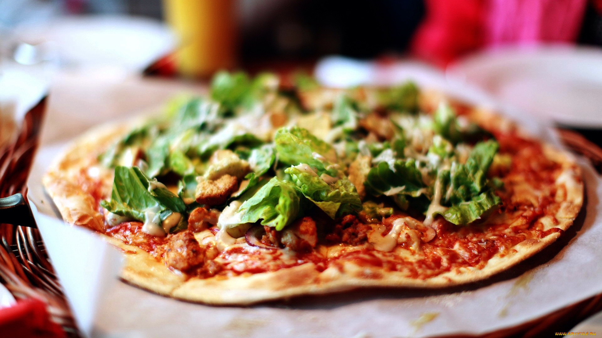 еда, пицца, тонкая, зелень