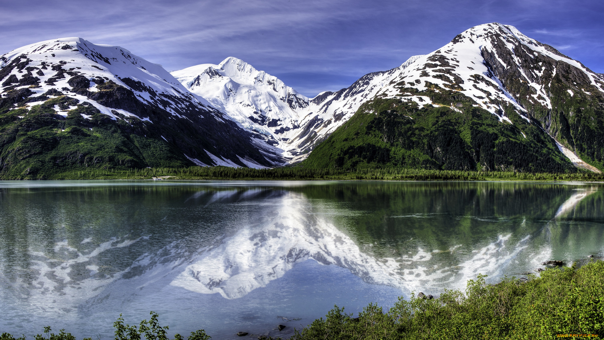 природа, реки, озера, alaska, аляска, отражение, горы, ледник, портедж, озеро
