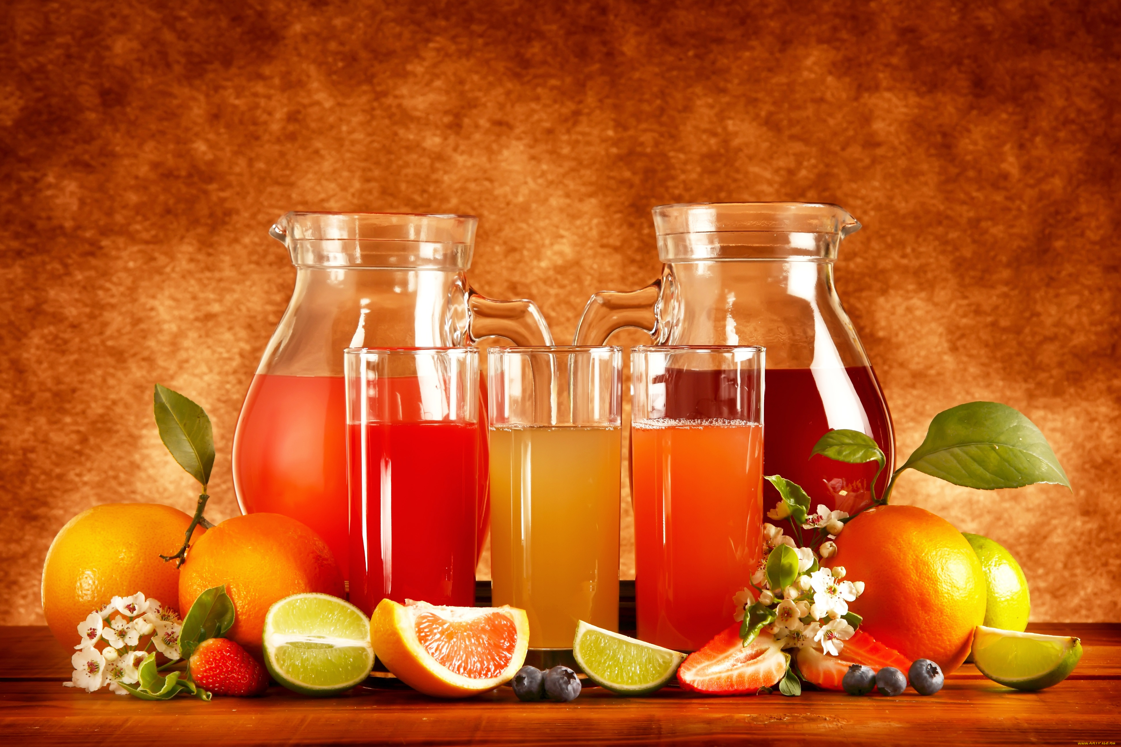 еда, напитки, , сок, orange, strawberry, фрукты, клубника, juice, drinks, лайм, черника, стакан, апельсины, графин, сок, напиток