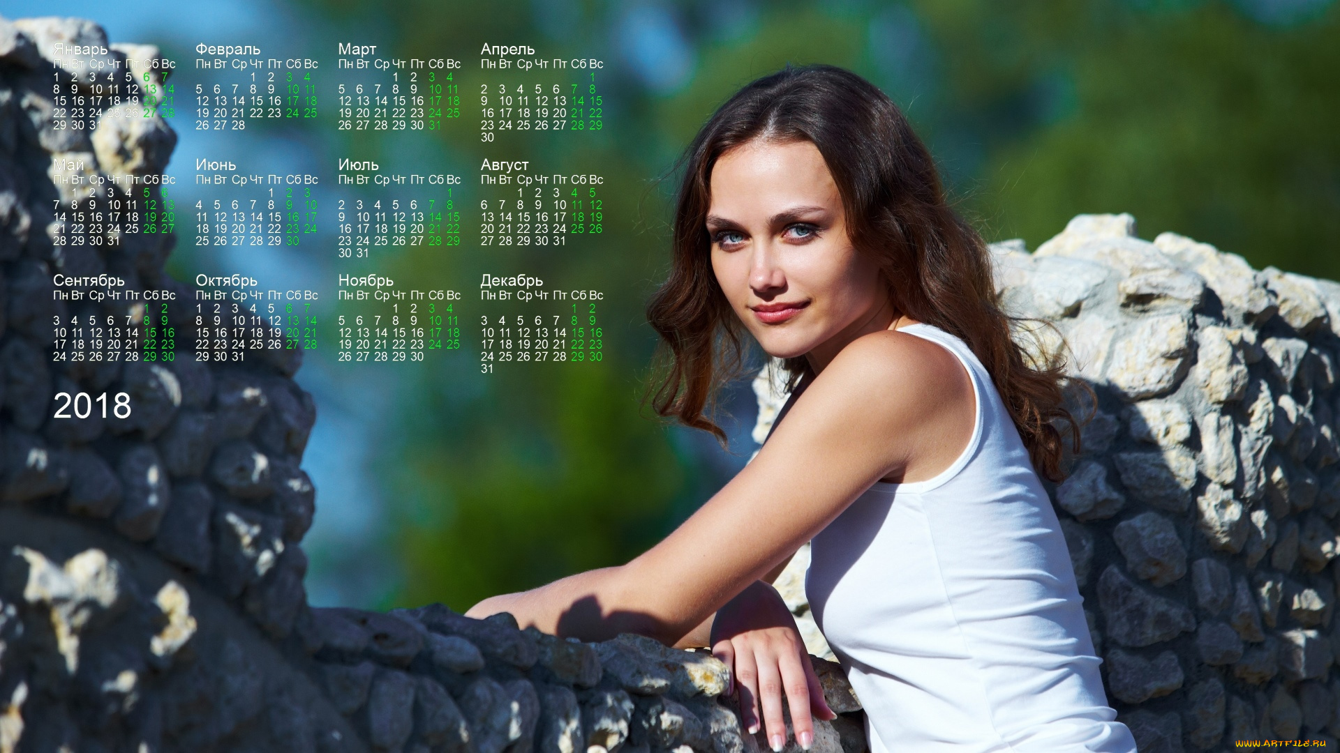 календари, девушки, взгляд, камни