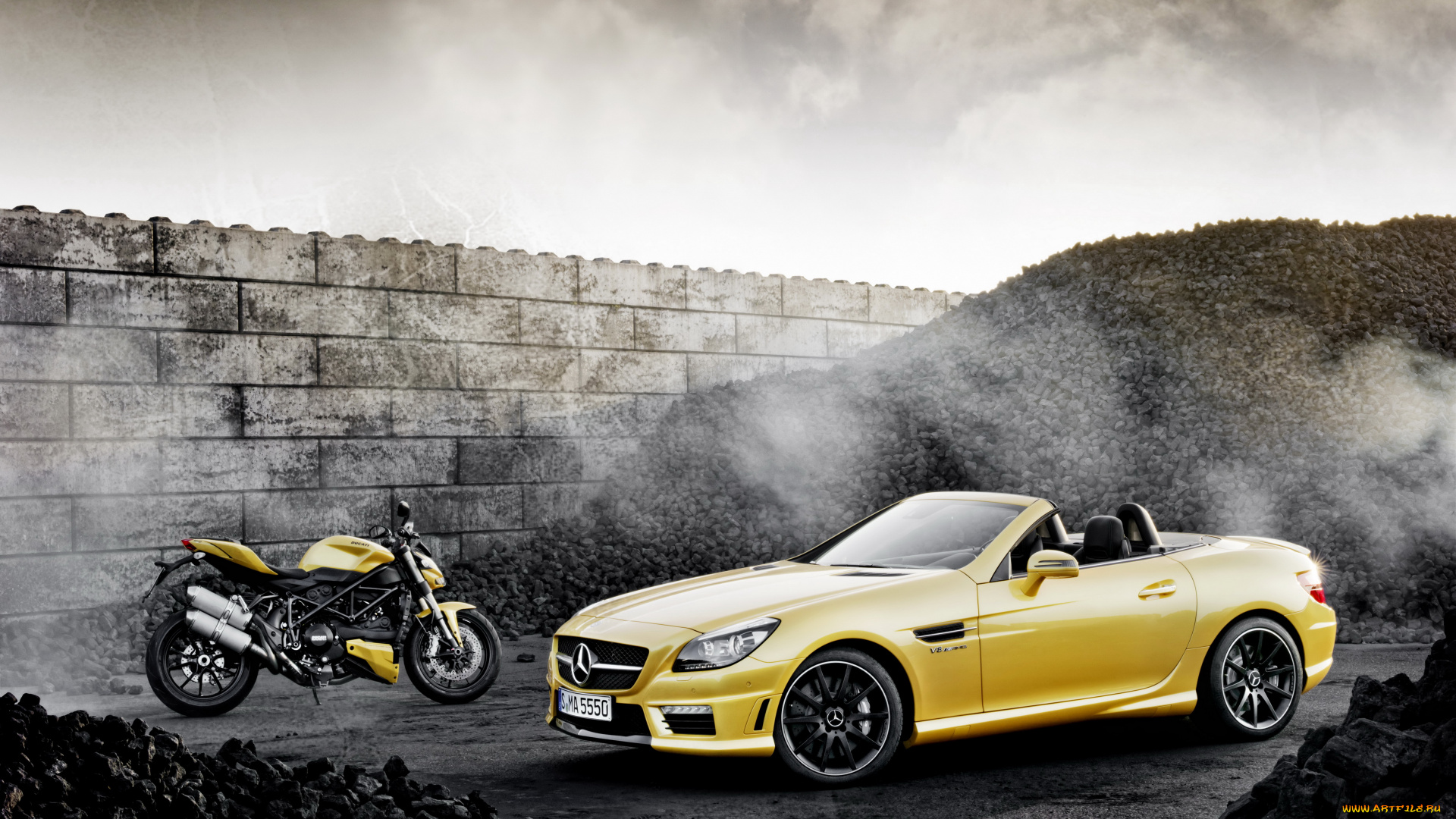 2011, mercedes, benz, slk, 55, amg, ducati, streetfighter, 848, автомобили, mercedes-benz, мотоцикл