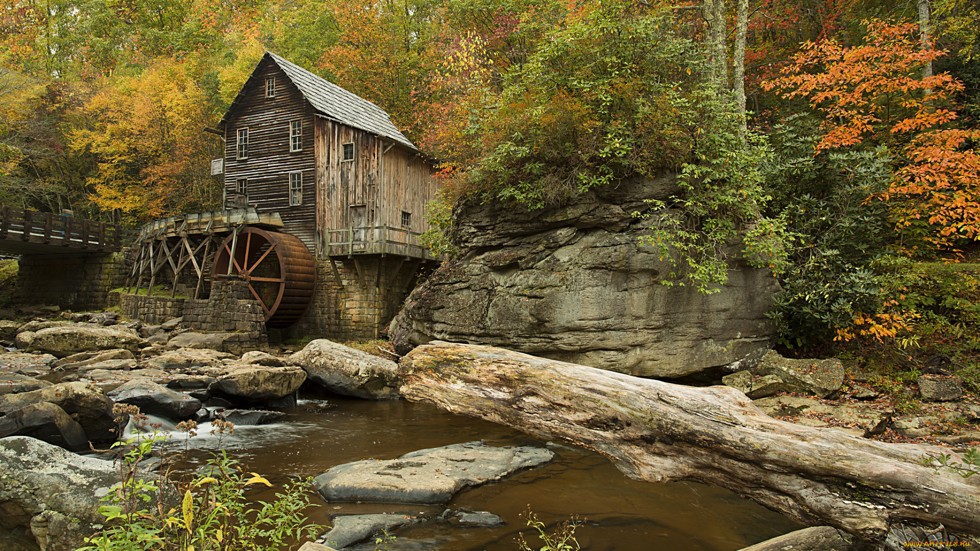 glade, creek, grist, mill, babcock, state, park, west, virginia, природа, реки, озера, мельница, осень, лес, речка