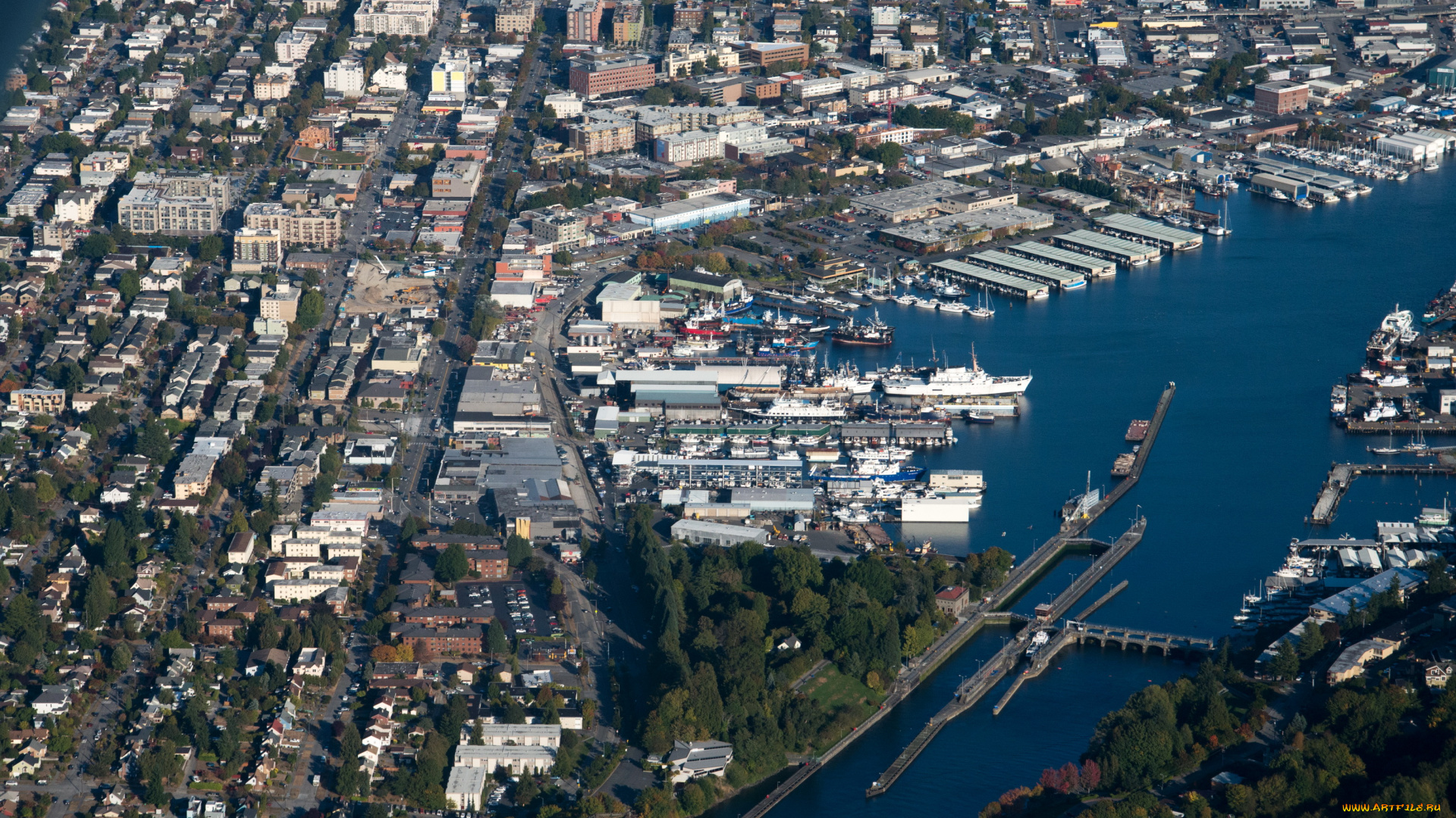 seattle, вашингтон, сша, города, сиэтл, дома, панорама, река