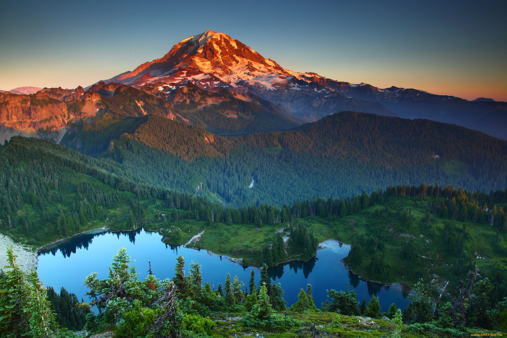 mt, rainier, national, park, washington, природа, горы, озеро, деревья