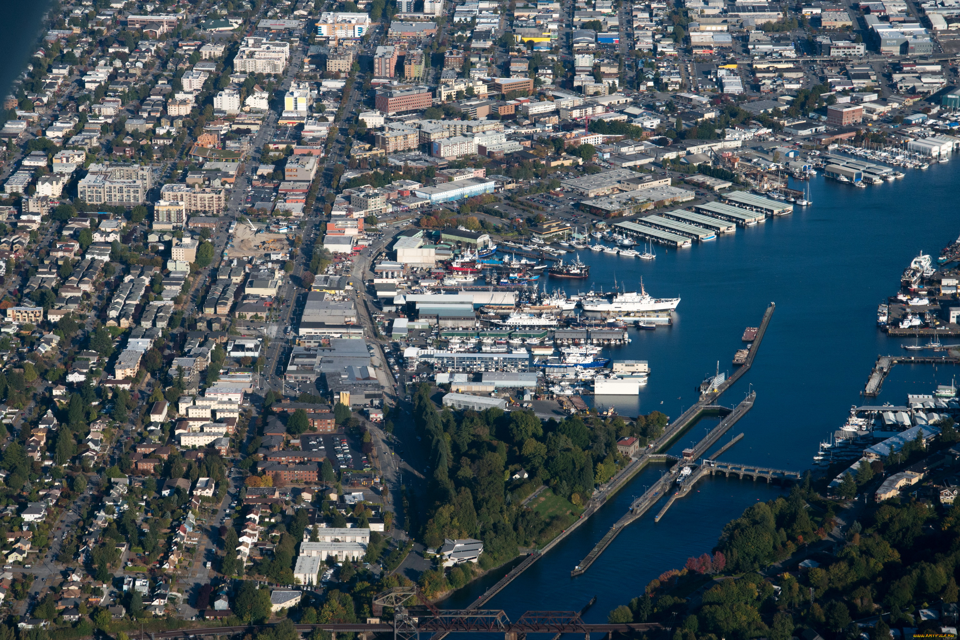 seattle, вашингтон, сша, города, сиэтл, дома, панорама, река