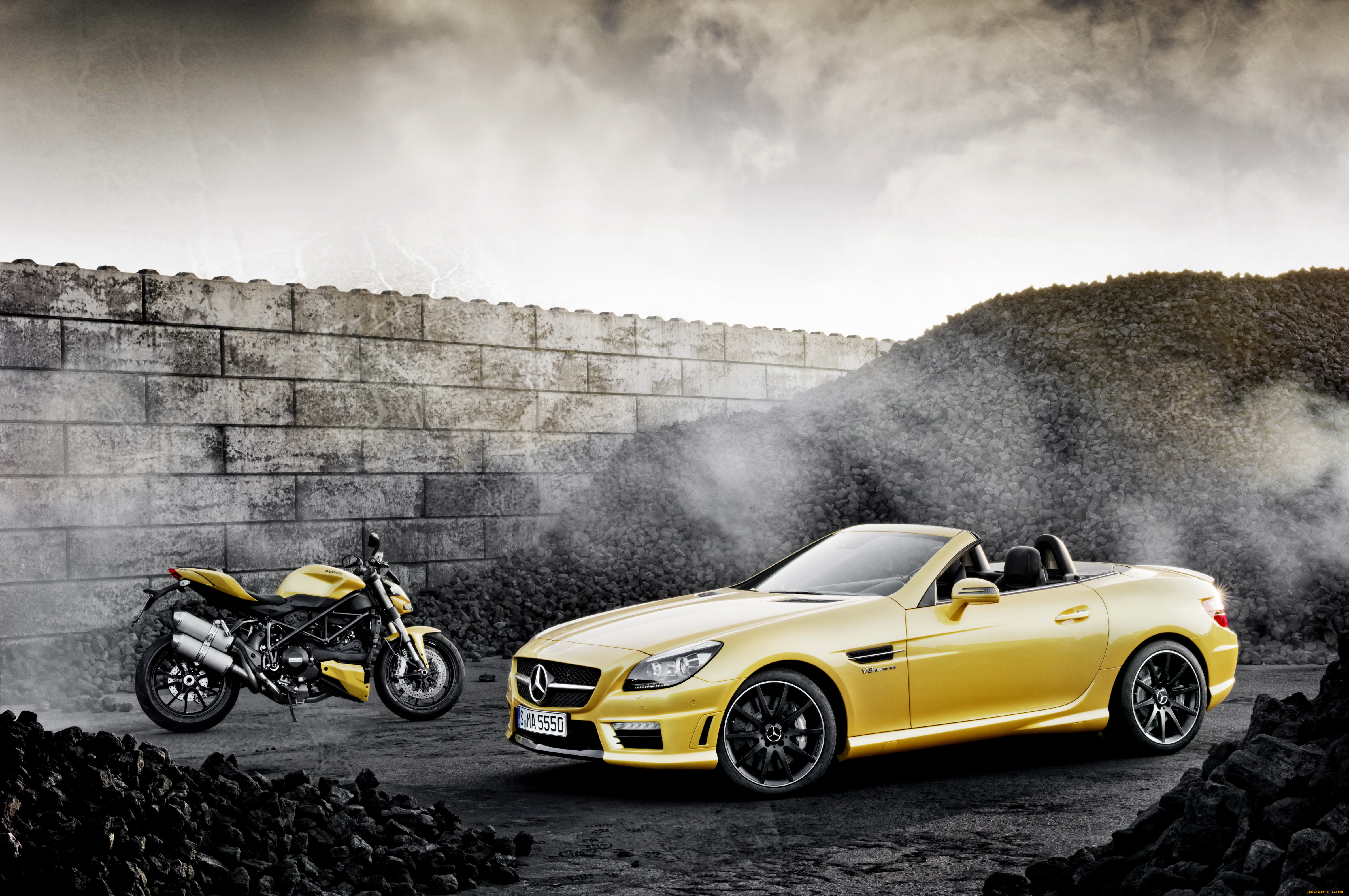 2011, mercedes, benz, slk, 55, amg, ducati, streetfighter, 848, автомобили, mercedes-benz, мотоцикл