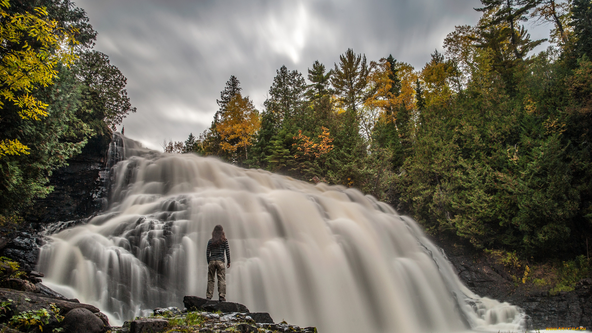 природа, водопады, водопад, река, лес