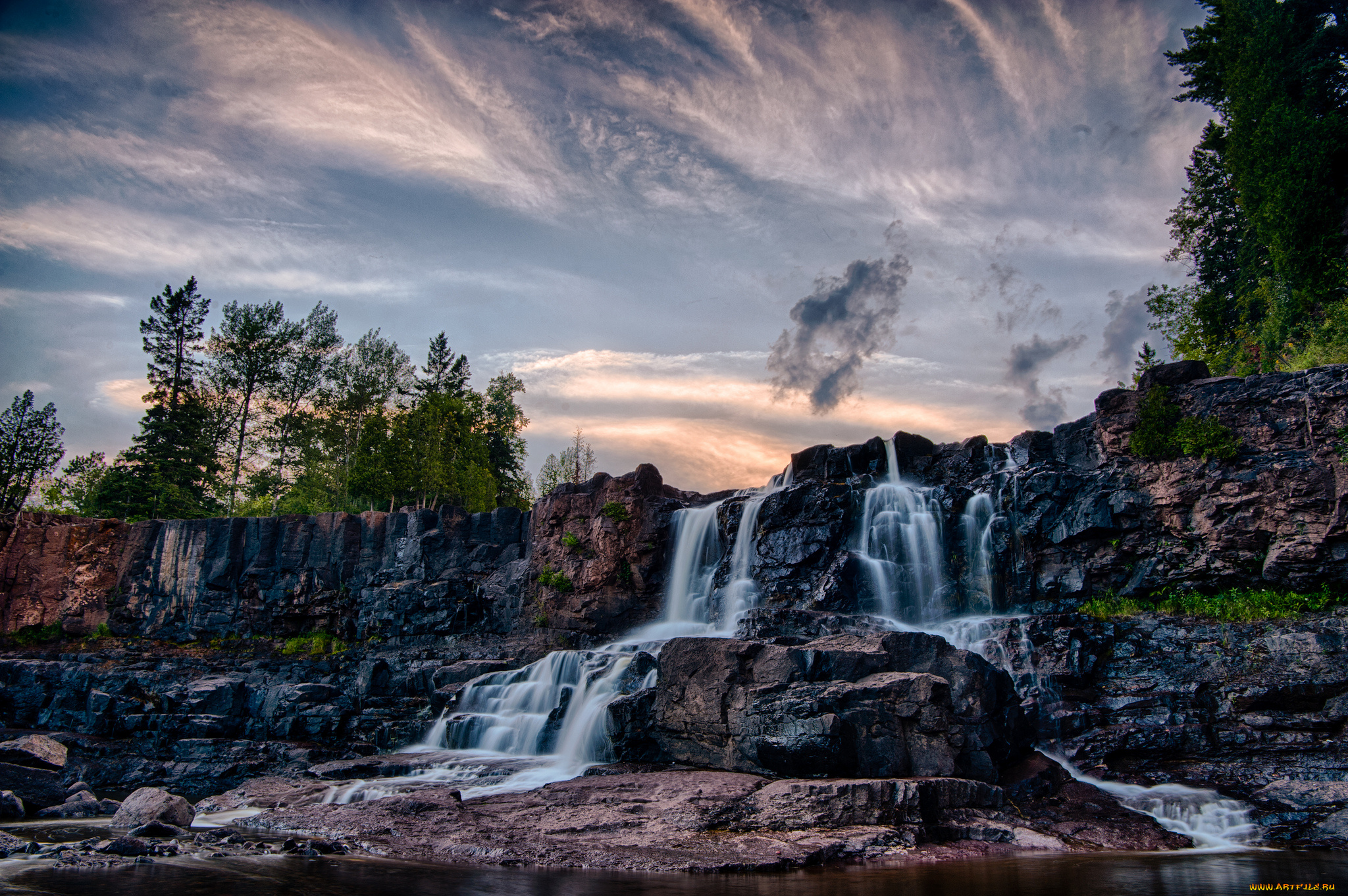 природа, водопады, водопад, река, лес