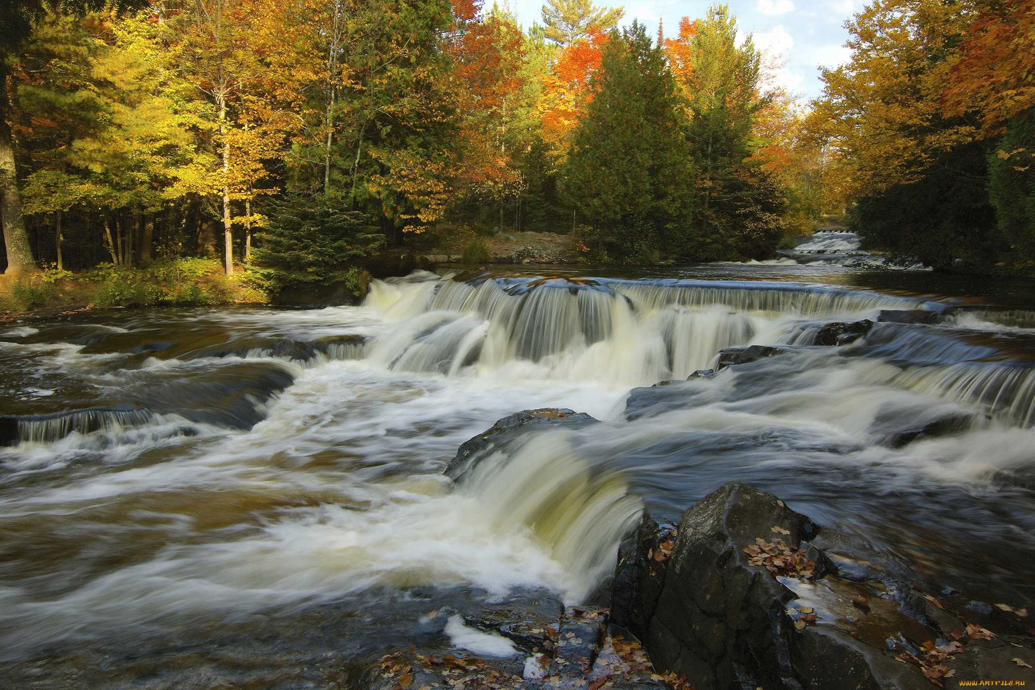 природа, водопады, деревья, потоки, вода, водопад, осень