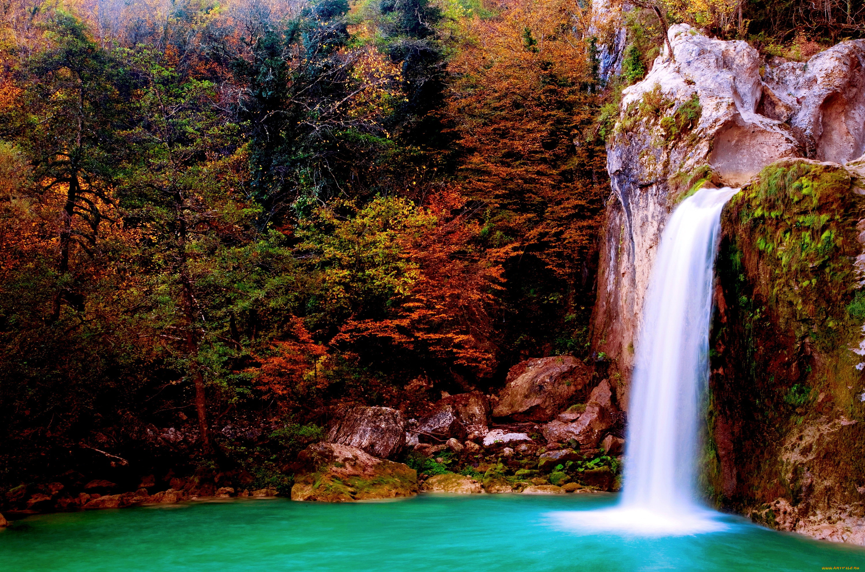природа, водопады, осень, деревья, водопад, лес