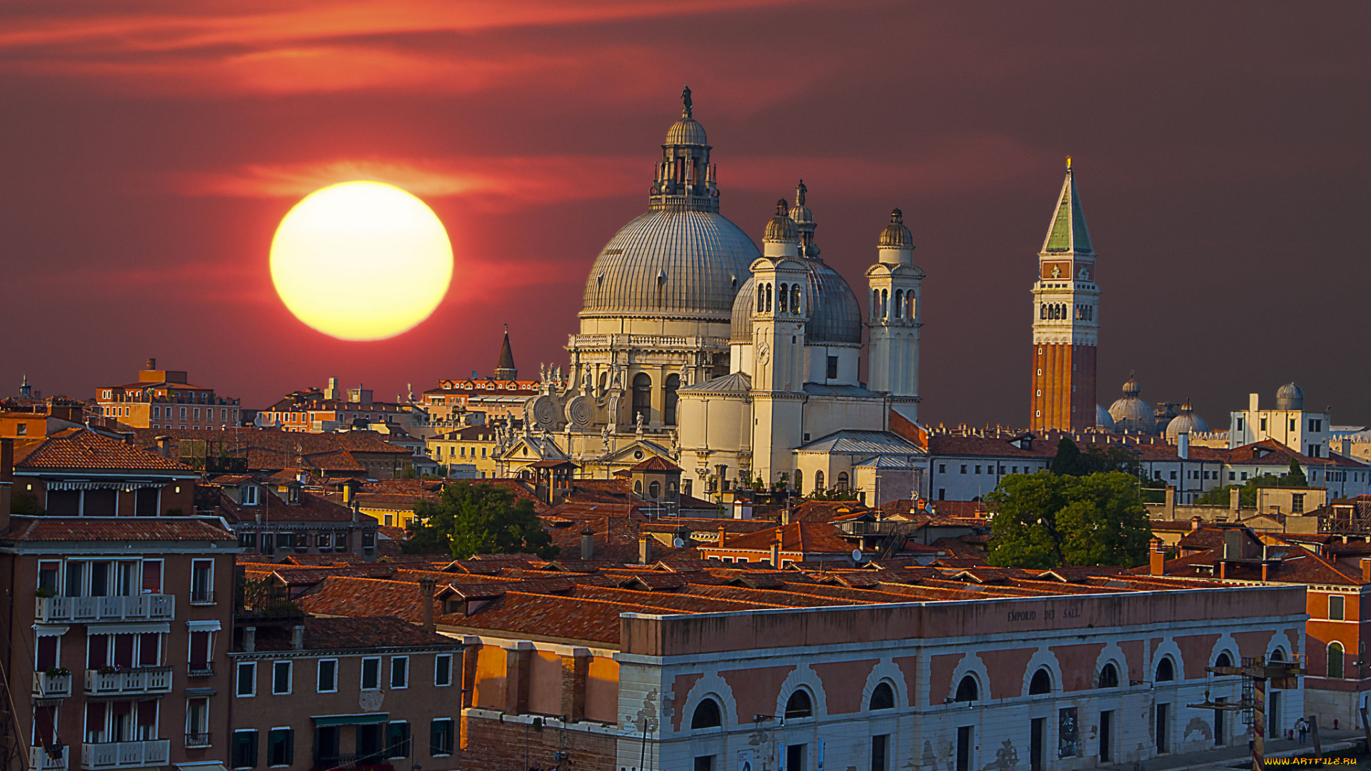 venice, at, sunset, города, венеция, , италия, закат