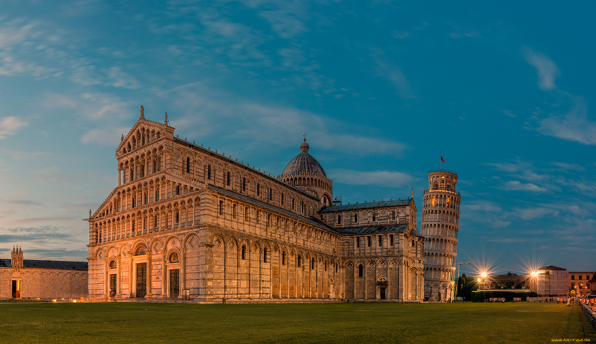 pisa, cathedral, and, leaning, tower, города, пиза, , италия, башня, собор