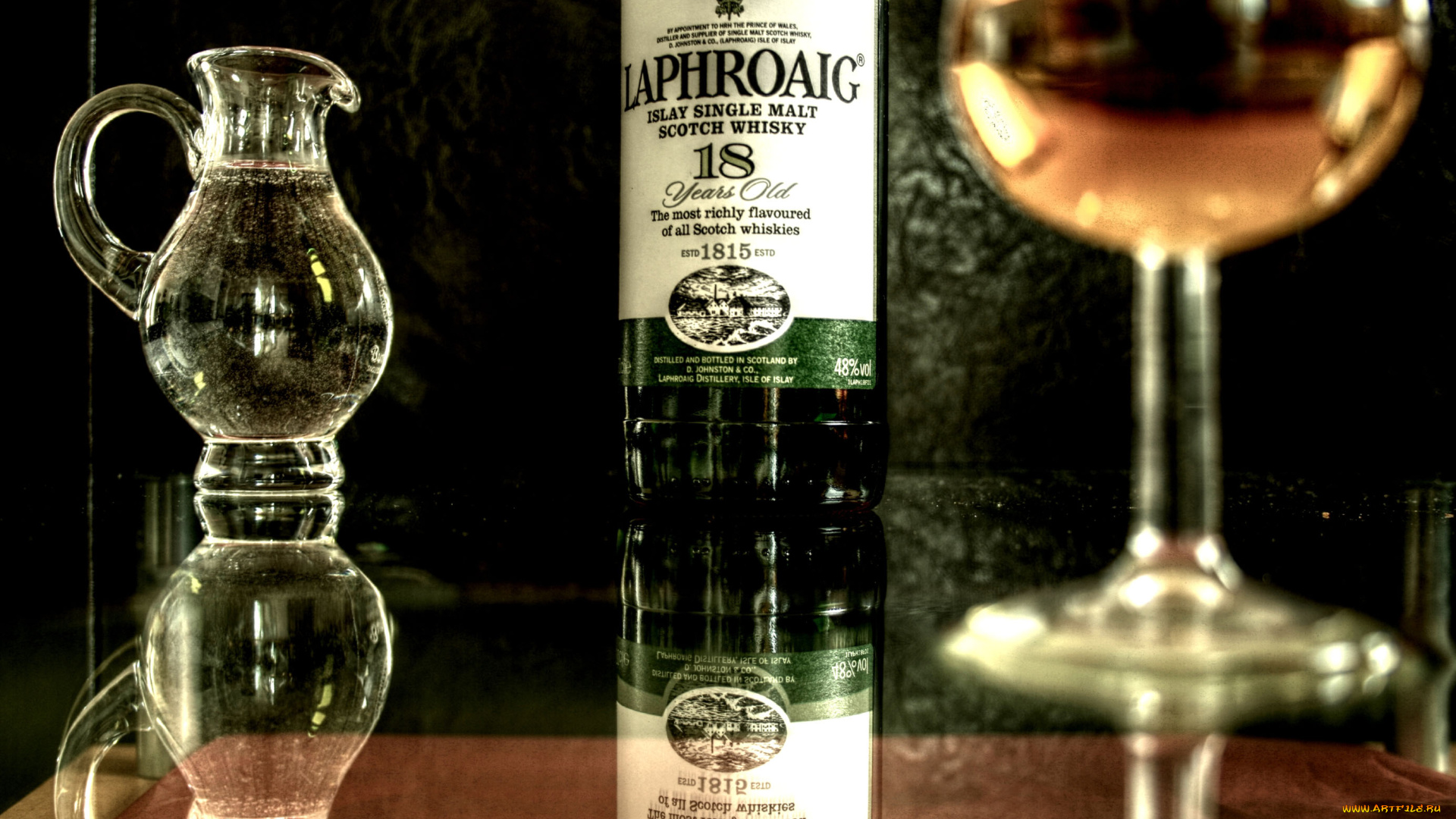 бренды, laphroaig, виски, бокал, графин