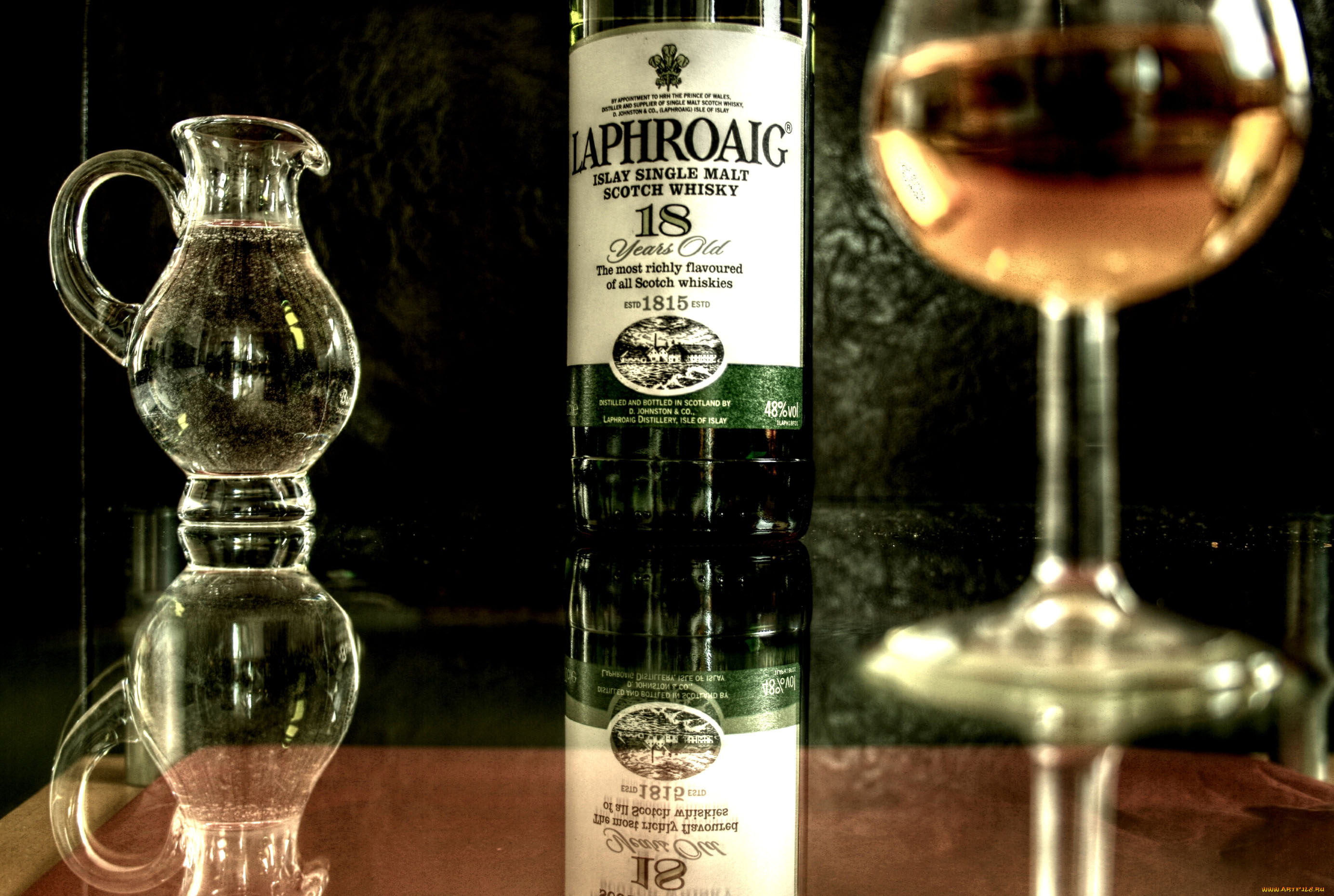 бренды, laphroaig, виски, бокал, графин