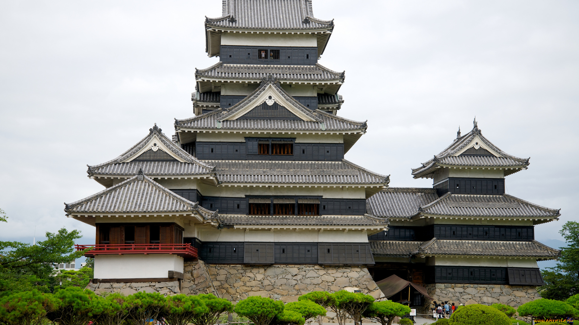 matsumoto, castle, города, замки, Японии, газон, лужайка, парк, деревья, замок