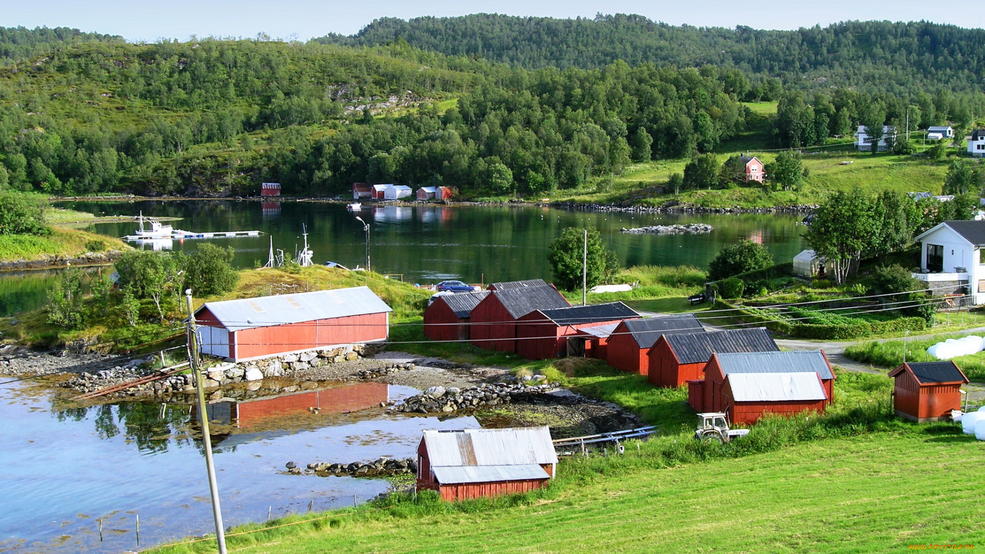 норвегия, харстад, города, пейзажи, лес, дома, фьорд