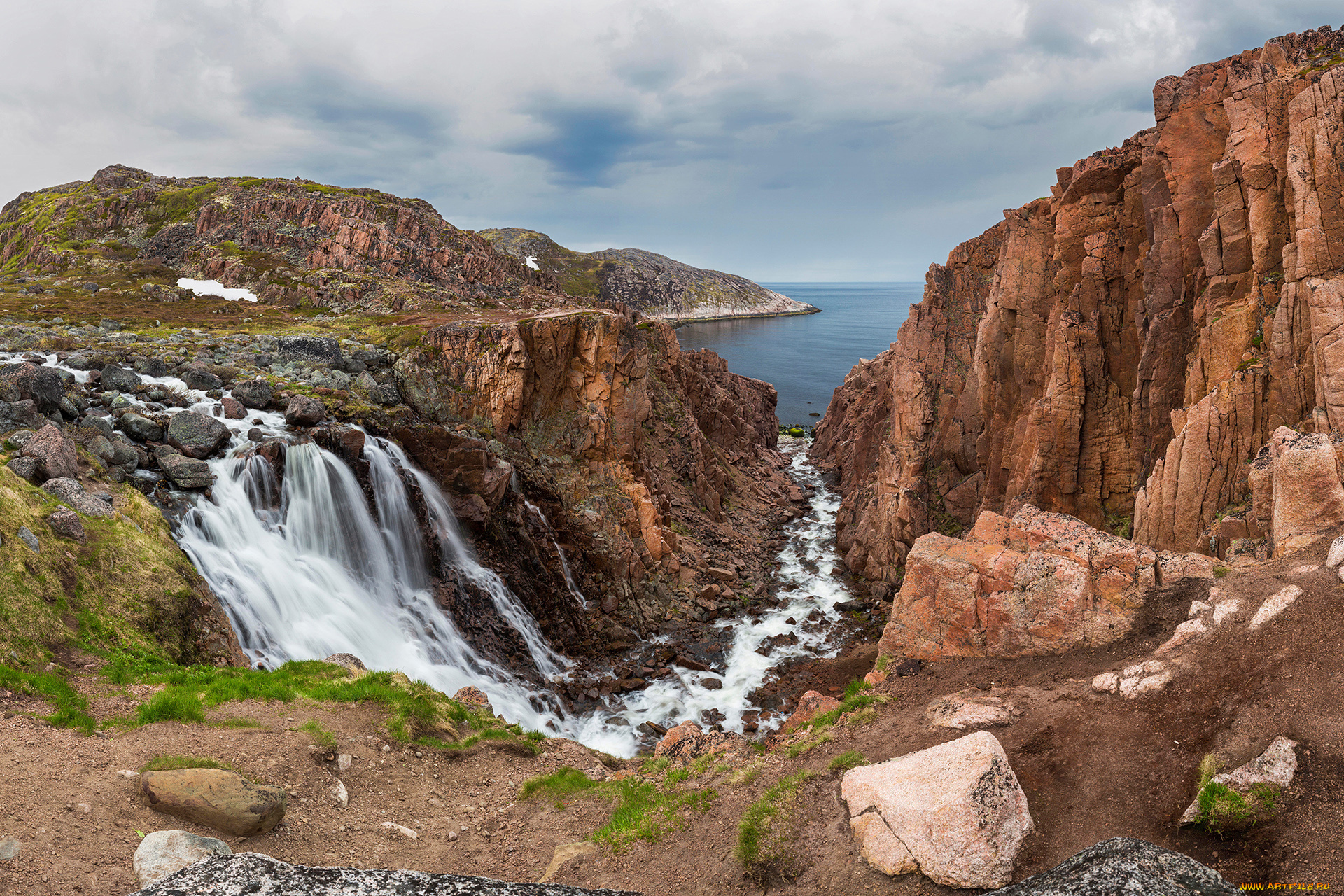 териберский, водопад, природа, водопады, кольский, водопад, териберский, россия, берег, скалы, полуостров