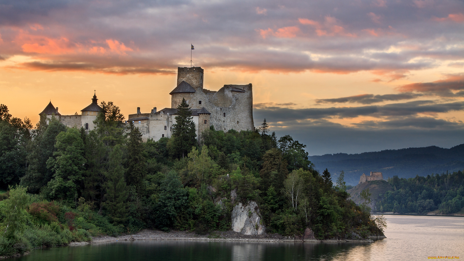 dunajec, castle, города, замки, польши, простор