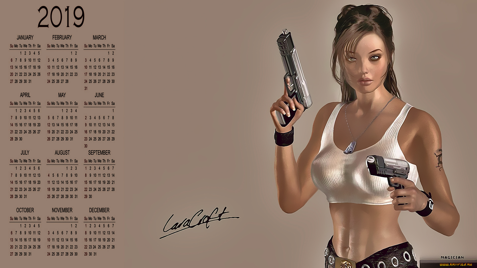 календари, видеоигры, оружие, взгляд, пистолет, девушка