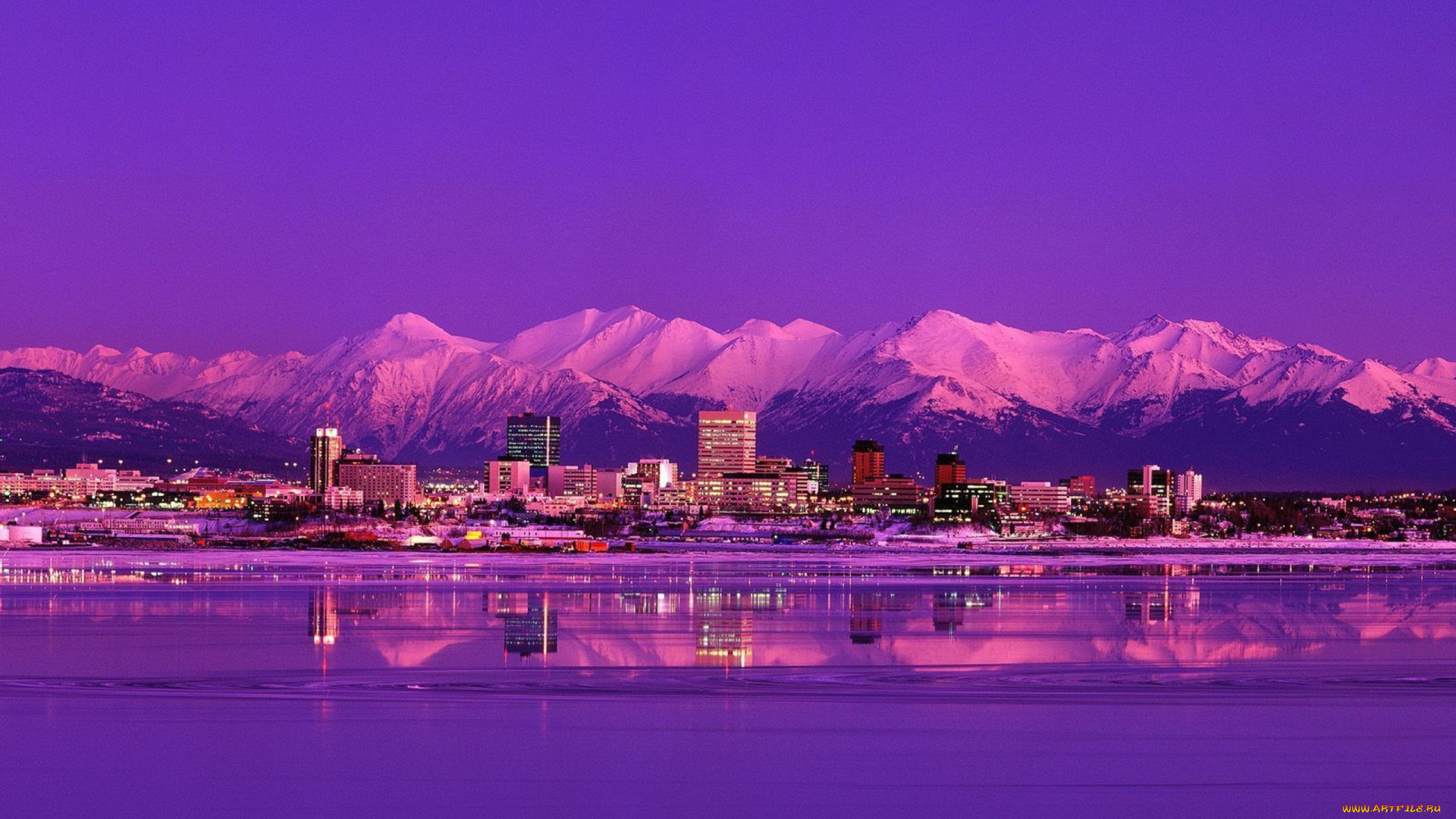 anchorage-alaska, города, -, огни, ночного, города, пейзаж, город, америка, отражение, северная, alaska, anchorage, вечер, огни, горы