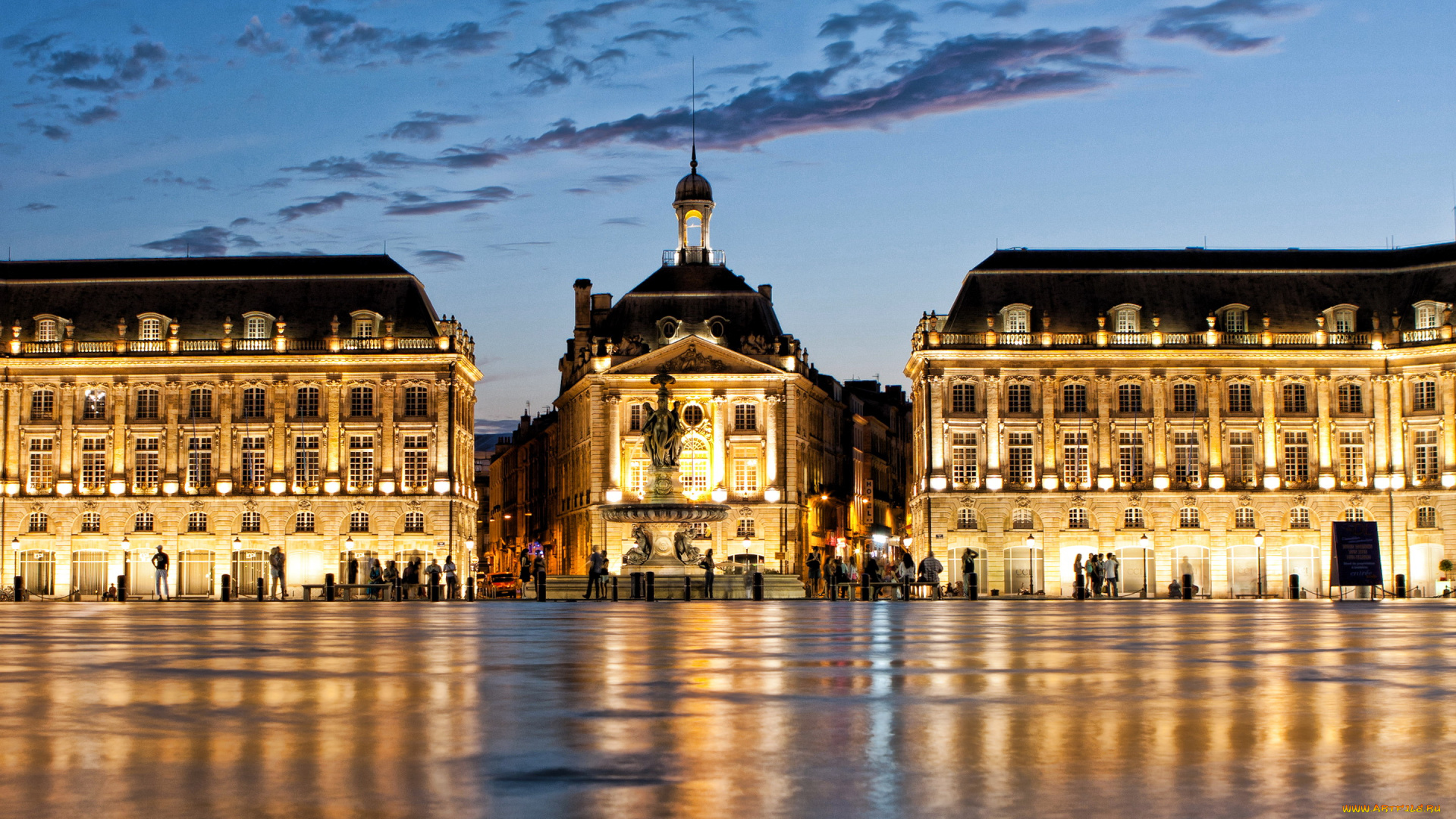 bordeaux, france, города, -, огни, ночного, города