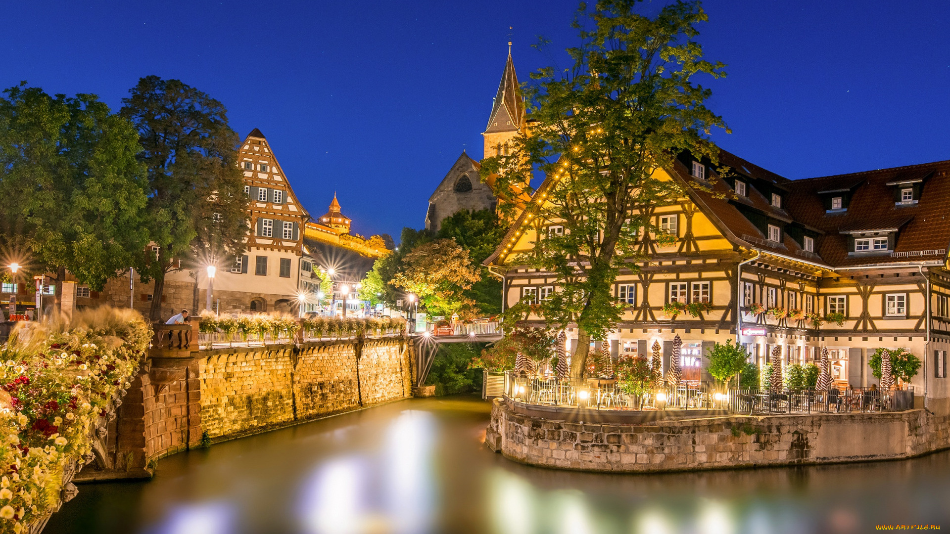 esslingen, am, neckar, baden-wurttemberg, germany, города, -, огни, ночного, города, esslingen, am, neckar