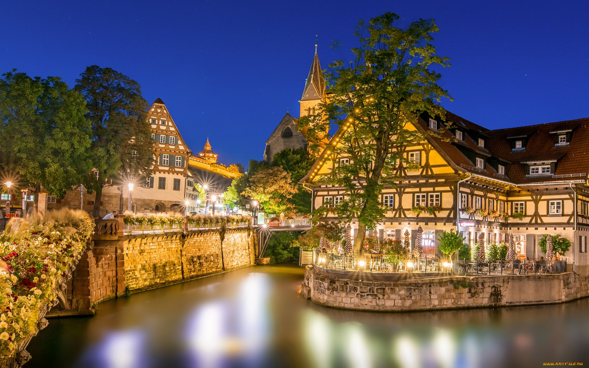 esslingen, am, neckar, baden-wurttemberg, germany, города, -, огни, ночного, города, esslingen, am, neckar