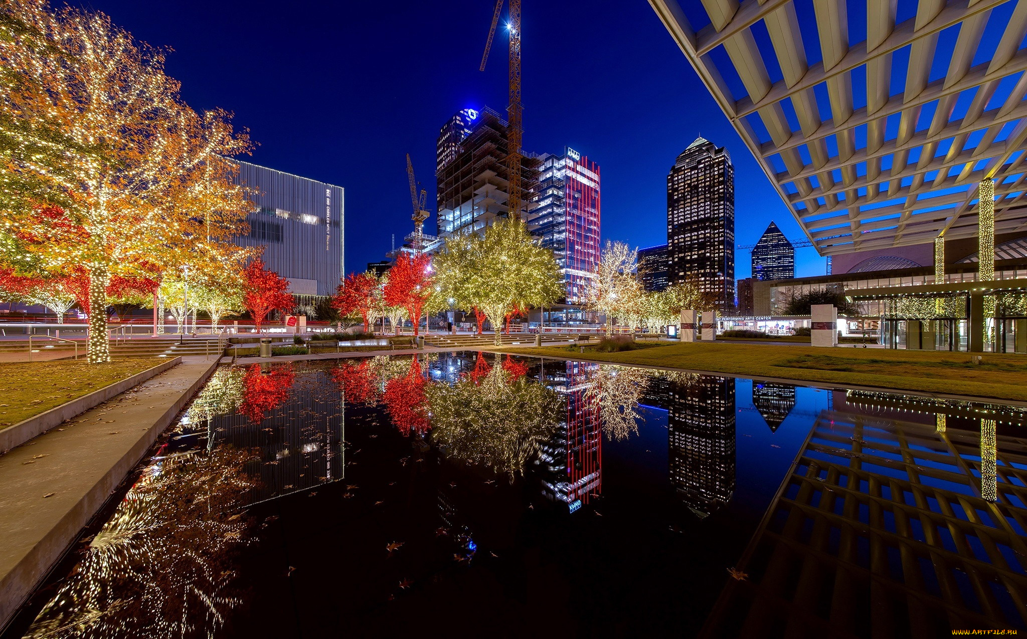 dallas, texas, usa, города, -, огни, ночного, города