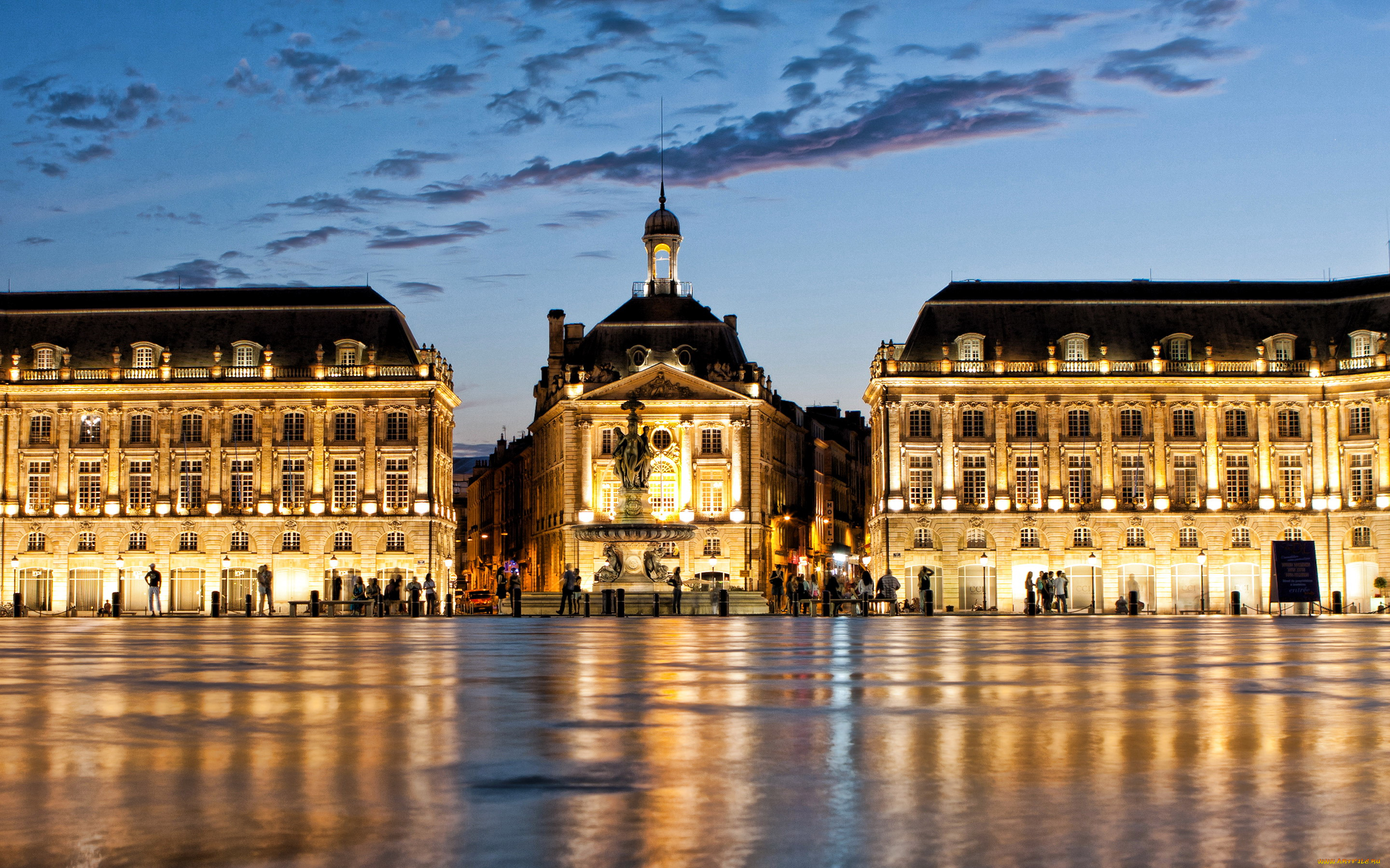 bordeaux, france, города, -, огни, ночного, города