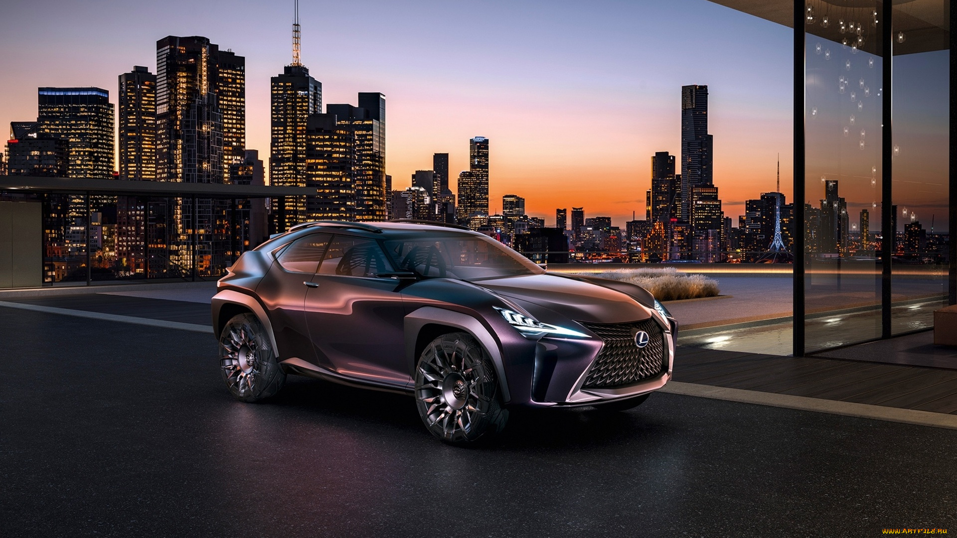 автомобили, lexus, ux, concept, город, здания, дома, лексус, темный, огни