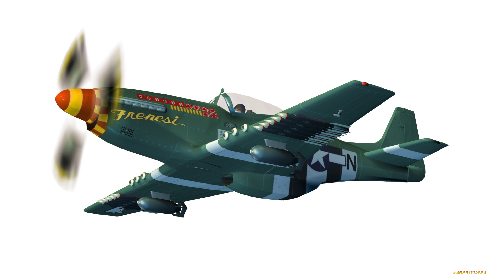 авиация, 3д, рисованые, v-graphic, самолет, p-51, mustang
