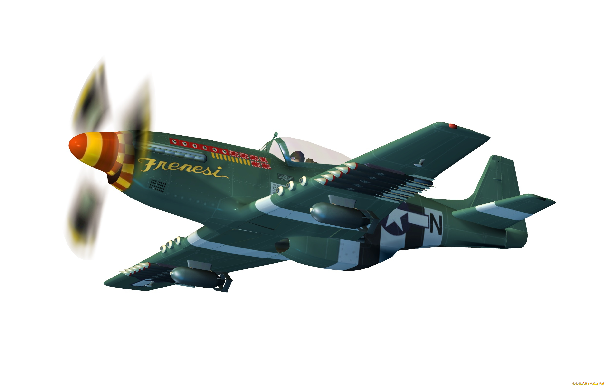 авиация, 3д, рисованые, v-graphic, самолет, p-51, mustang