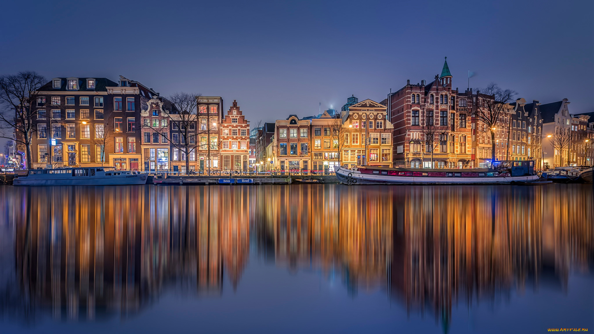города, амстердам, , нидерланды, отражение, канал, amsterdam, дома
