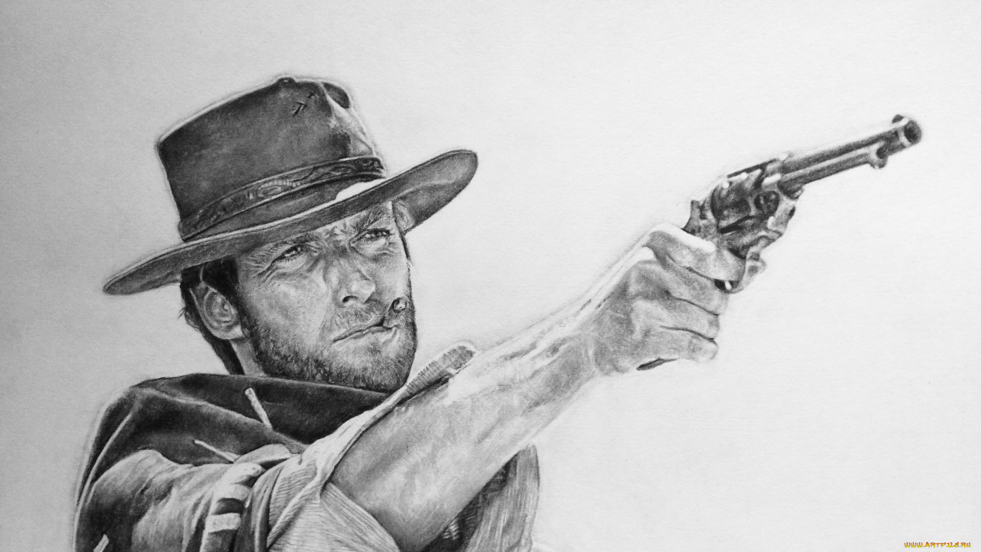 clint, eastwood, рисованное, кино, мужчина, револьвер, фон, взгляд