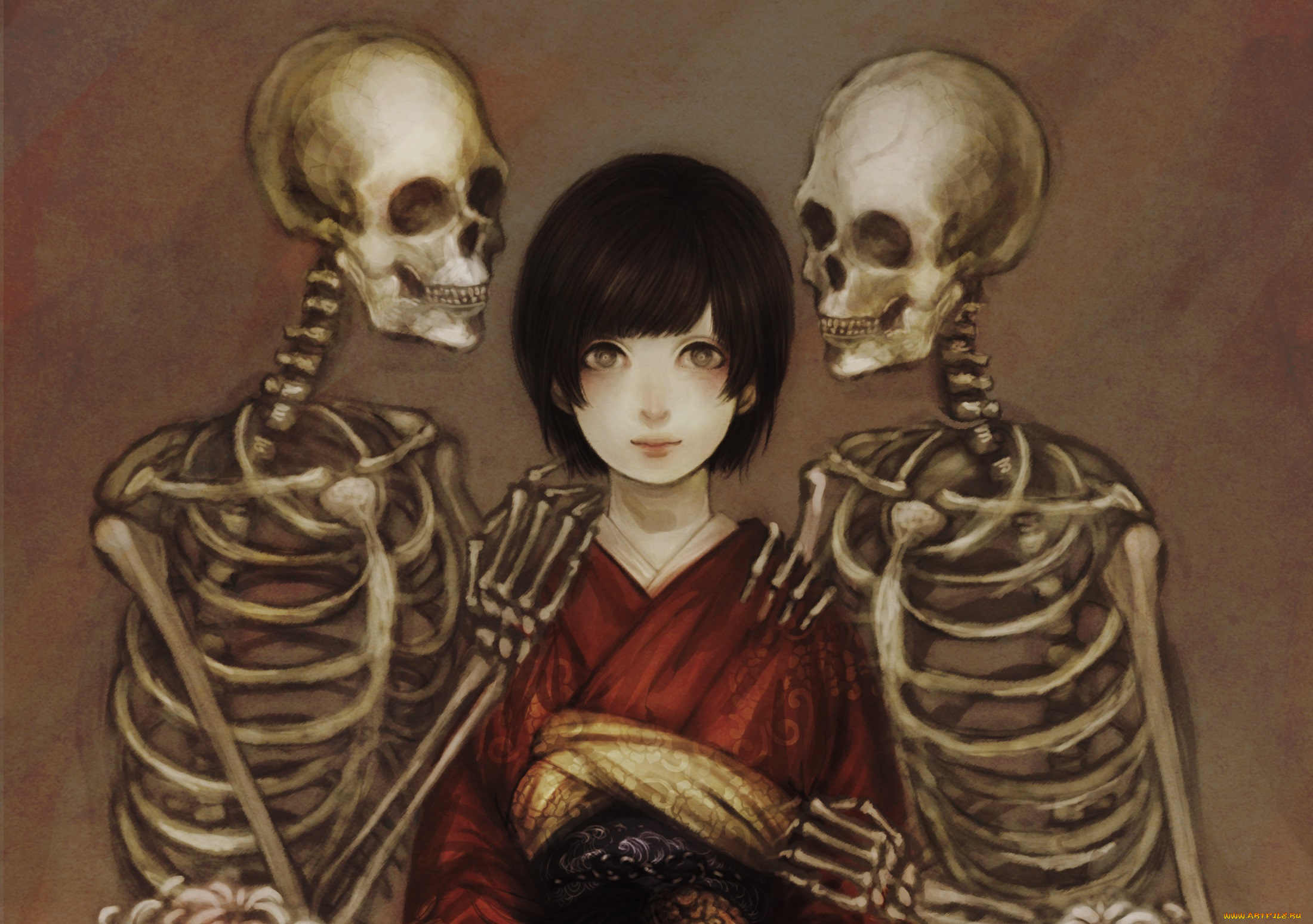 аниме, unknown, , другое, девушка, смерть, скелеты
