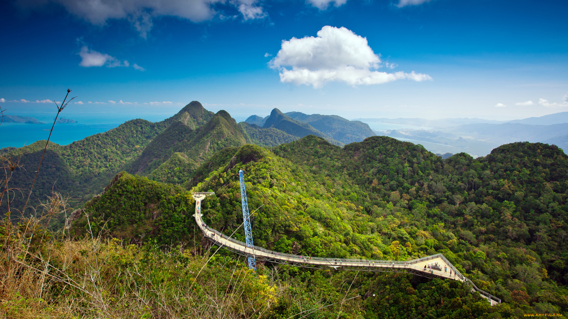 langkawi, sky, bridge, природа, пейзажи, мост, джунги, горы