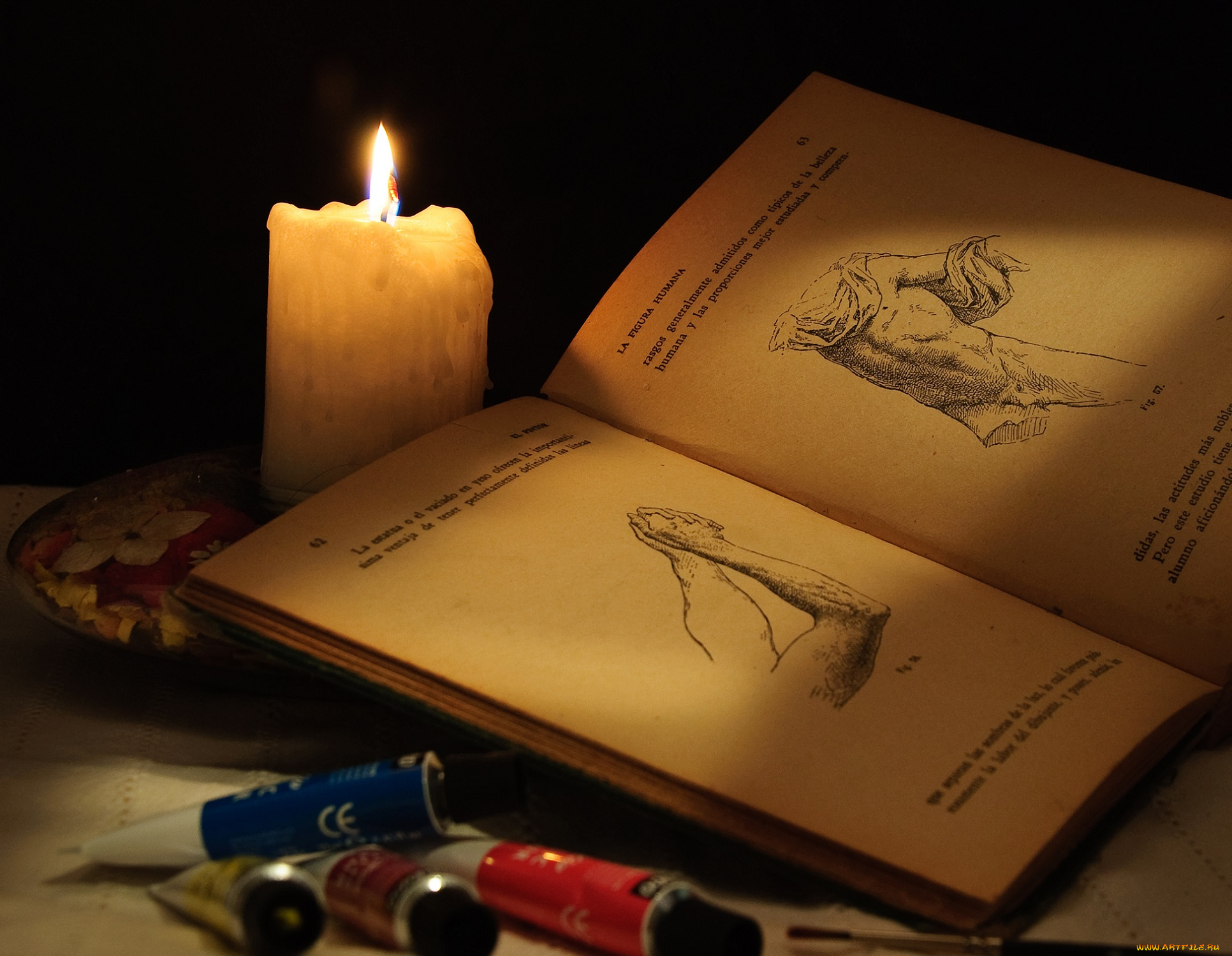 разное, свечи, темнота, свеча, книга, рисунок, ночь