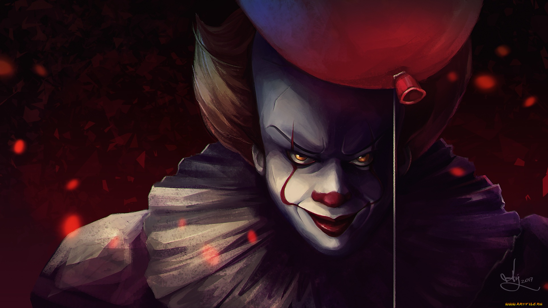 рисованное, кино, pennywise, демон, оно, клоун, воздушный, шарик, фильм